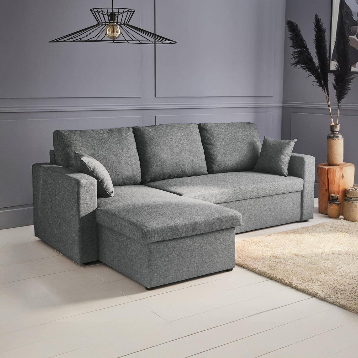 3-seater compact reversible corner sofa bed, Smile, Light Grey, 213.5x136.5x83 cm Photo1