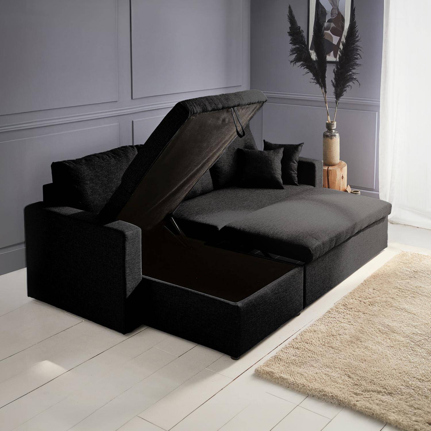 3-seater compact reversible corner sofa bed, Smile, Black, 213.5x136.5x83 cm Photo3