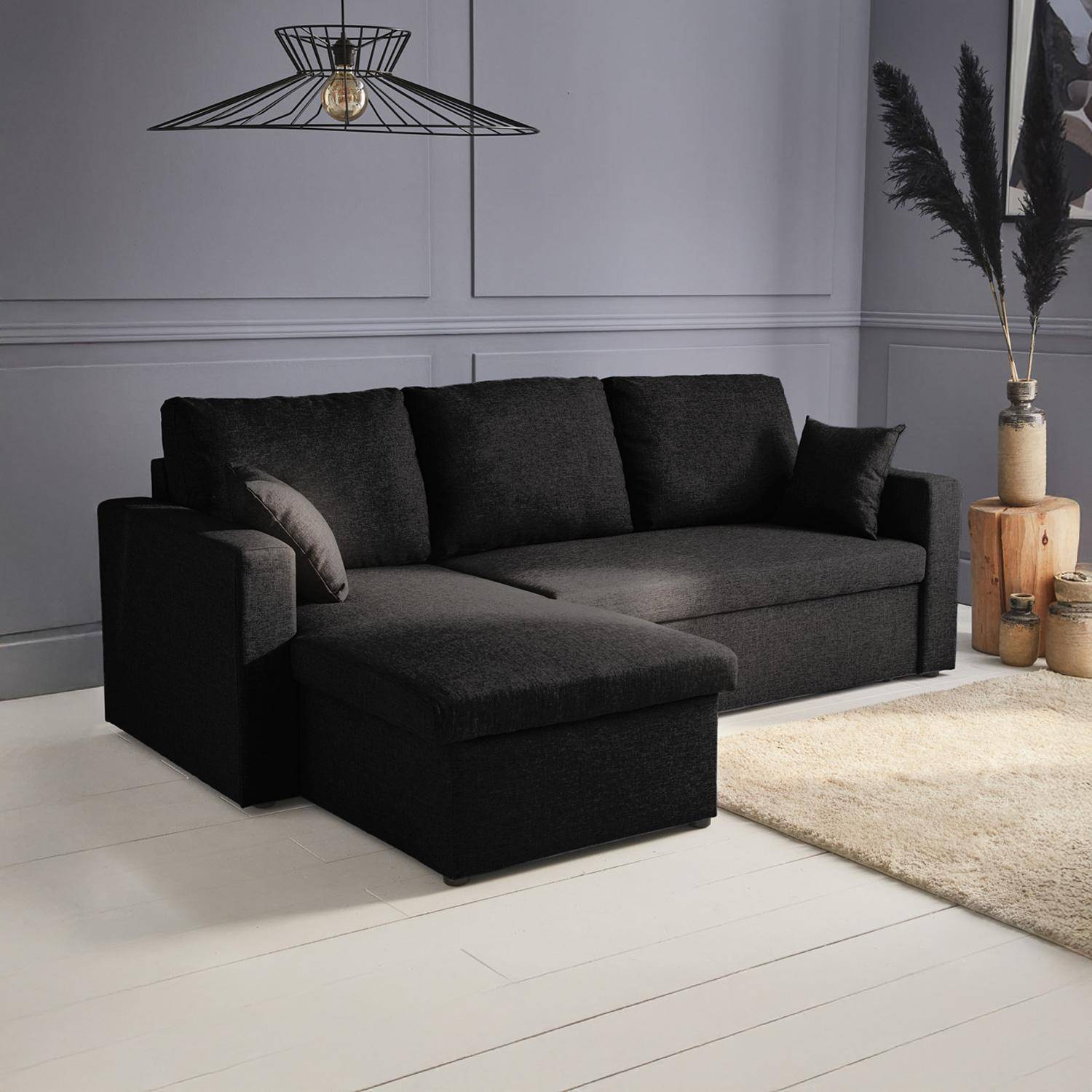 3-seater compact reversible corner sofa bed, Smile, Black, 213.5x136.5x83 cm Photo1