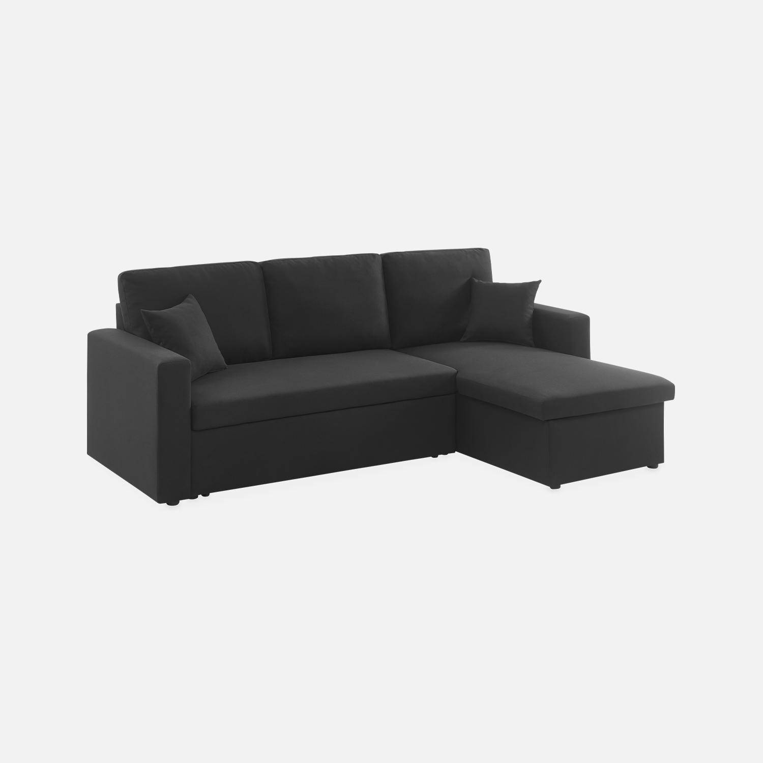 3-seater compact reversible corner sofa bed, Smile, Black, 213.5x136.5x83 cm,sweeek,Photo4