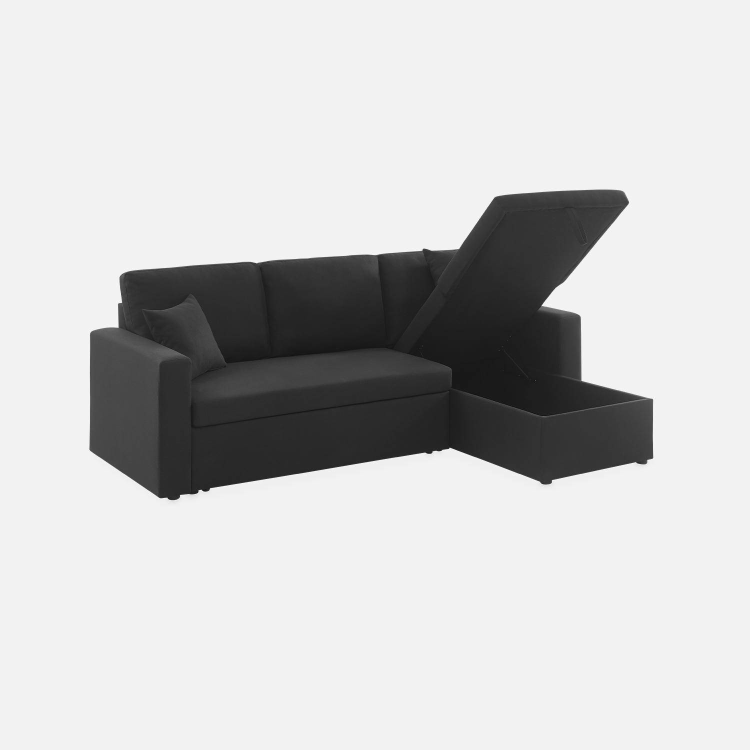 3-seater compact reversible corner sofa bed, Smile, Black, 213.5x136.5x83 cm,sweeek,Photo7