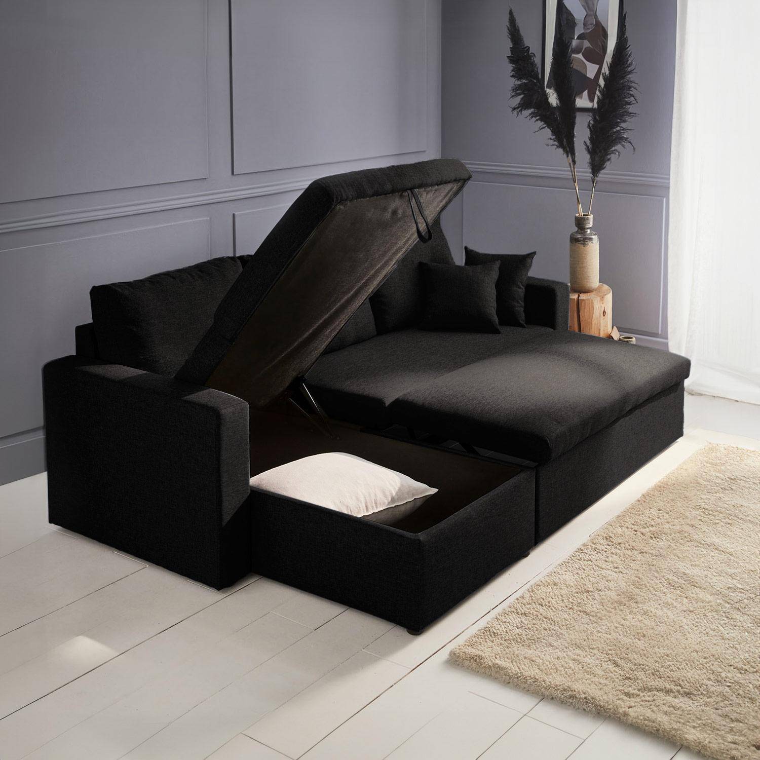 3-seater compact reversible corner sofa bed, Smile, Black, 213.5x136.5x83 cm Photo4