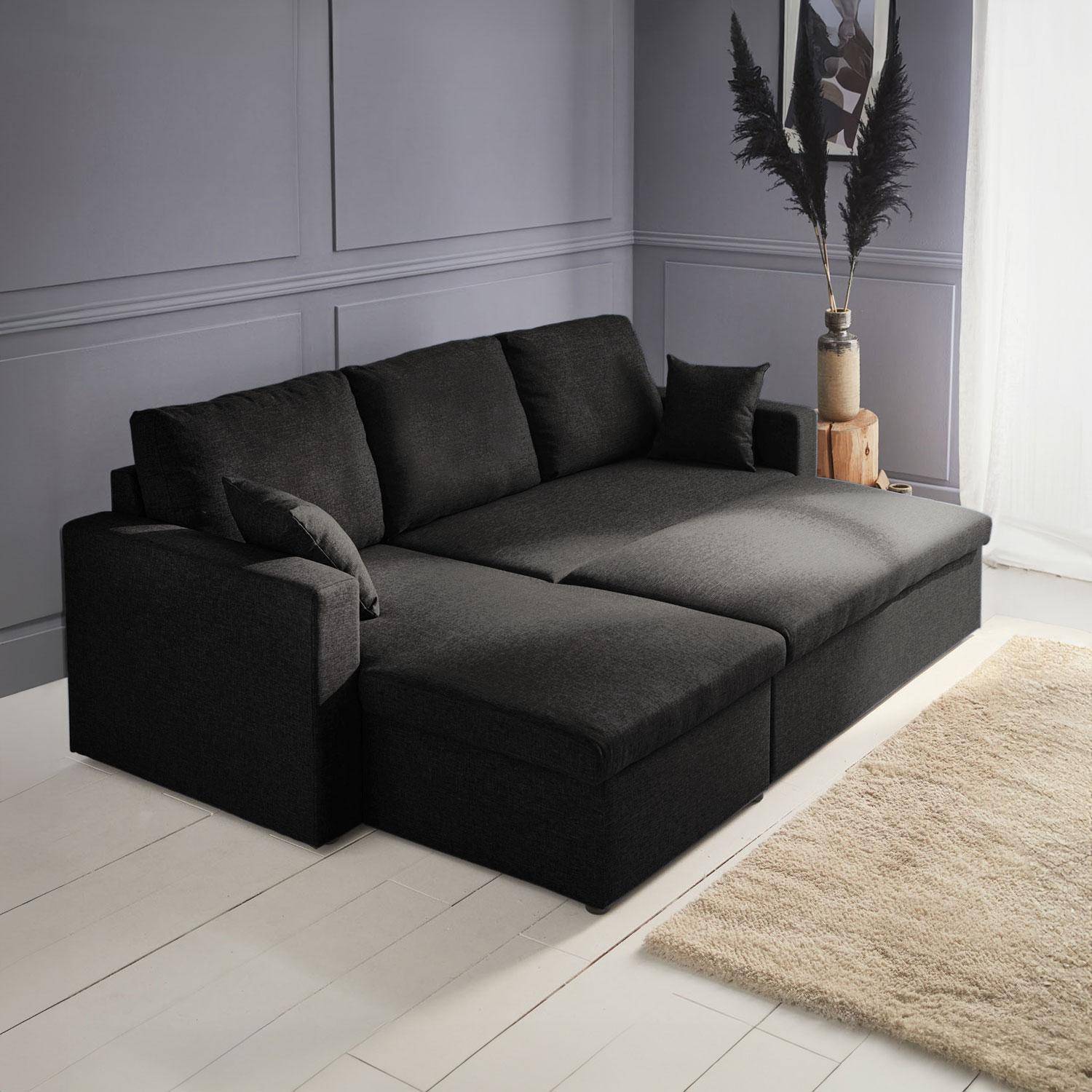 3-seater compact reversible corner sofa bed, Smile, Black, 213.5x136.5x83 cm Photo2