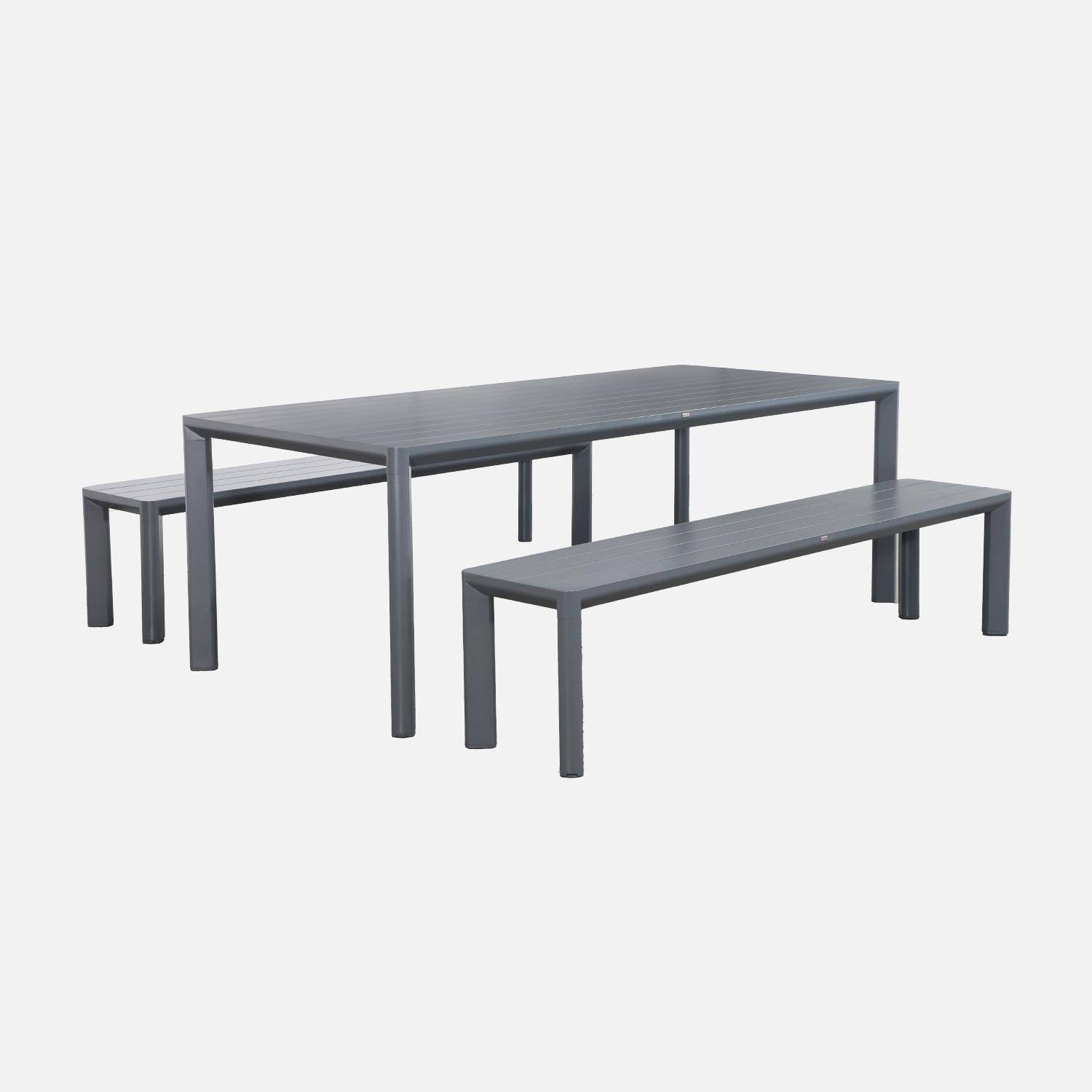 Table de jardin aluminium et 2 bancs anthracite, 8 places, 200 x 40 x 45 cm Photo3