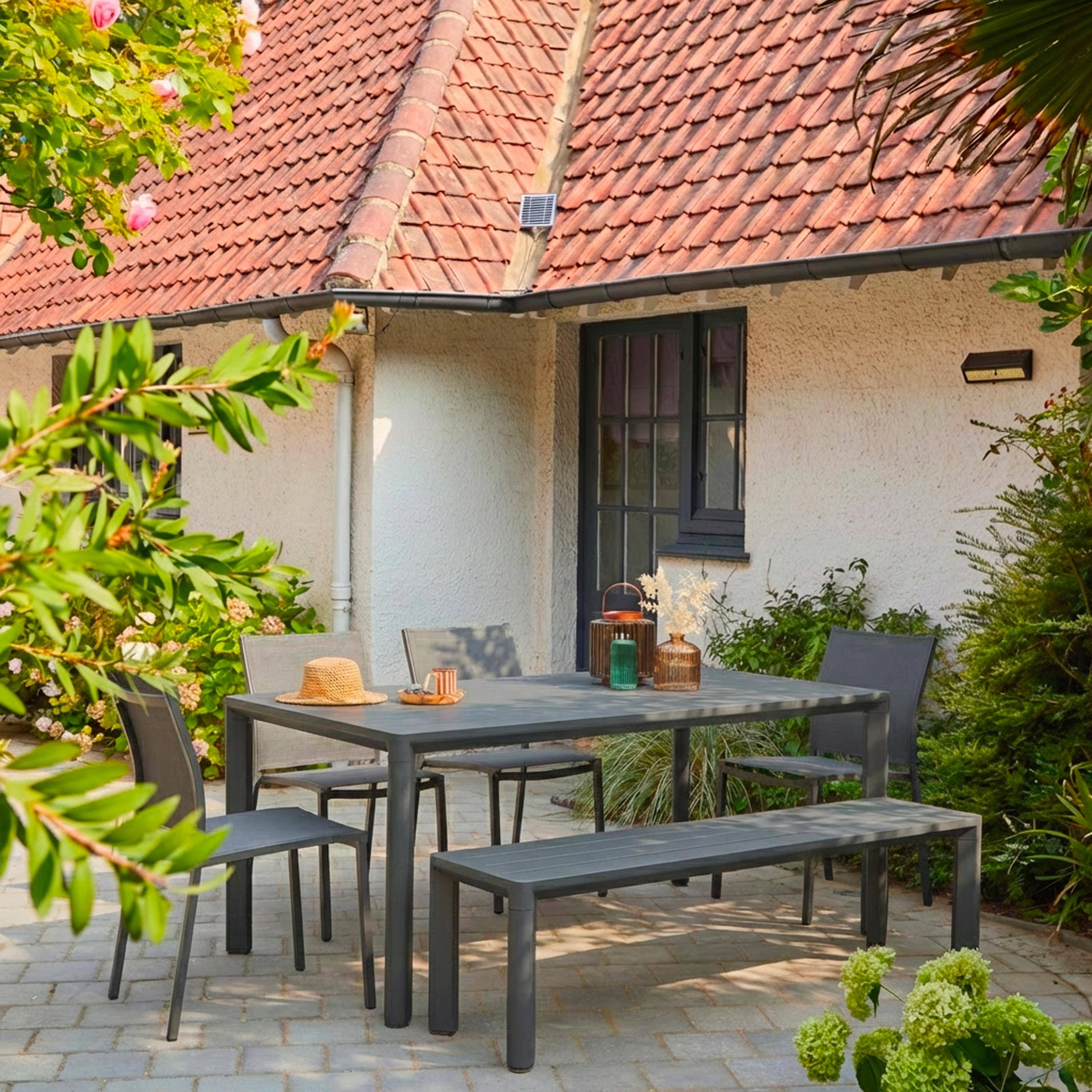 Tuinset, 1 bank en 4 stoelen van aluminium en antraciet textilene, 220 x 100 x 75 cm Photo1