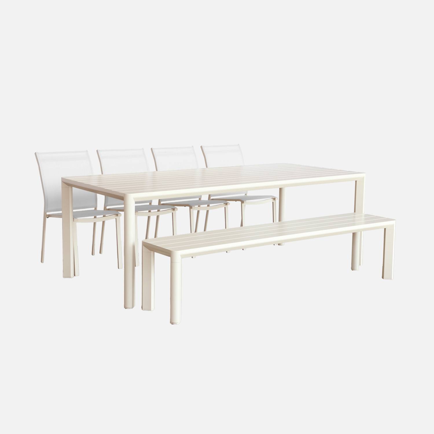 Tavolo da giardino in alluminio e textilene, 1 panchina e 4 sedie, Beige