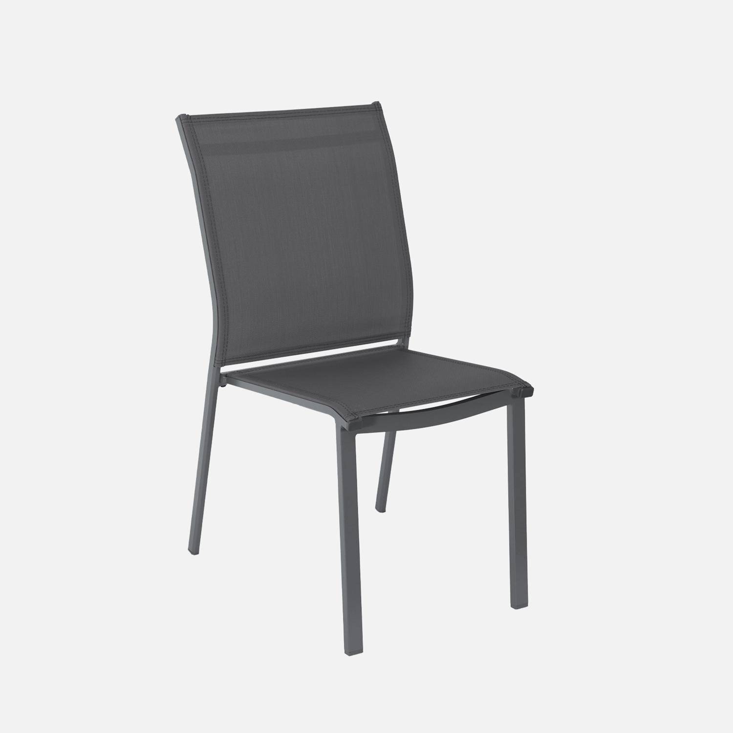 Table de jardin extensible aluminium et textilène anthracite, 4 chaises, 2 fauteuils, 6 places, textilène Photo8