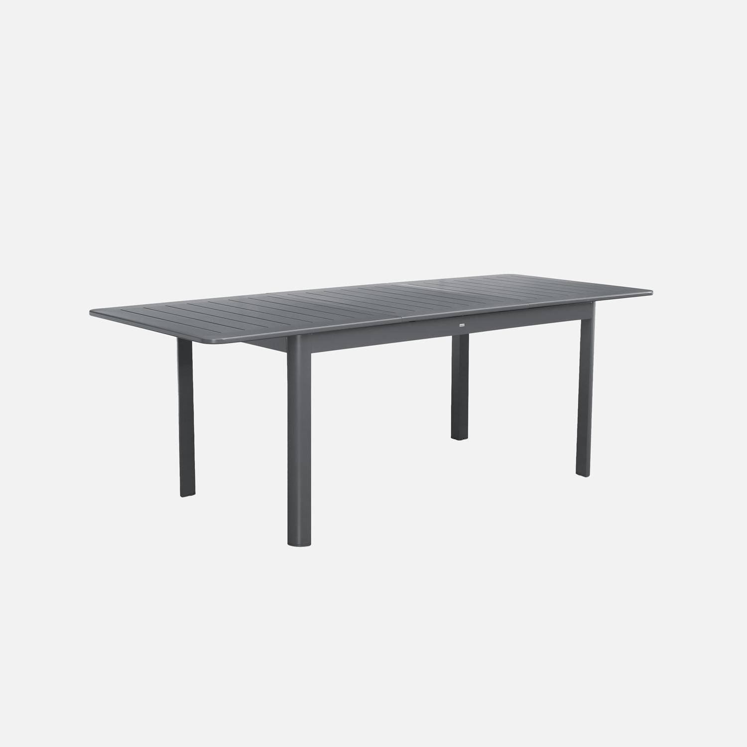 Table de jardin extensible aluminium et textilène anthracite, 4 chaises, 2 fauteuils, 6 places, textilène Photo5