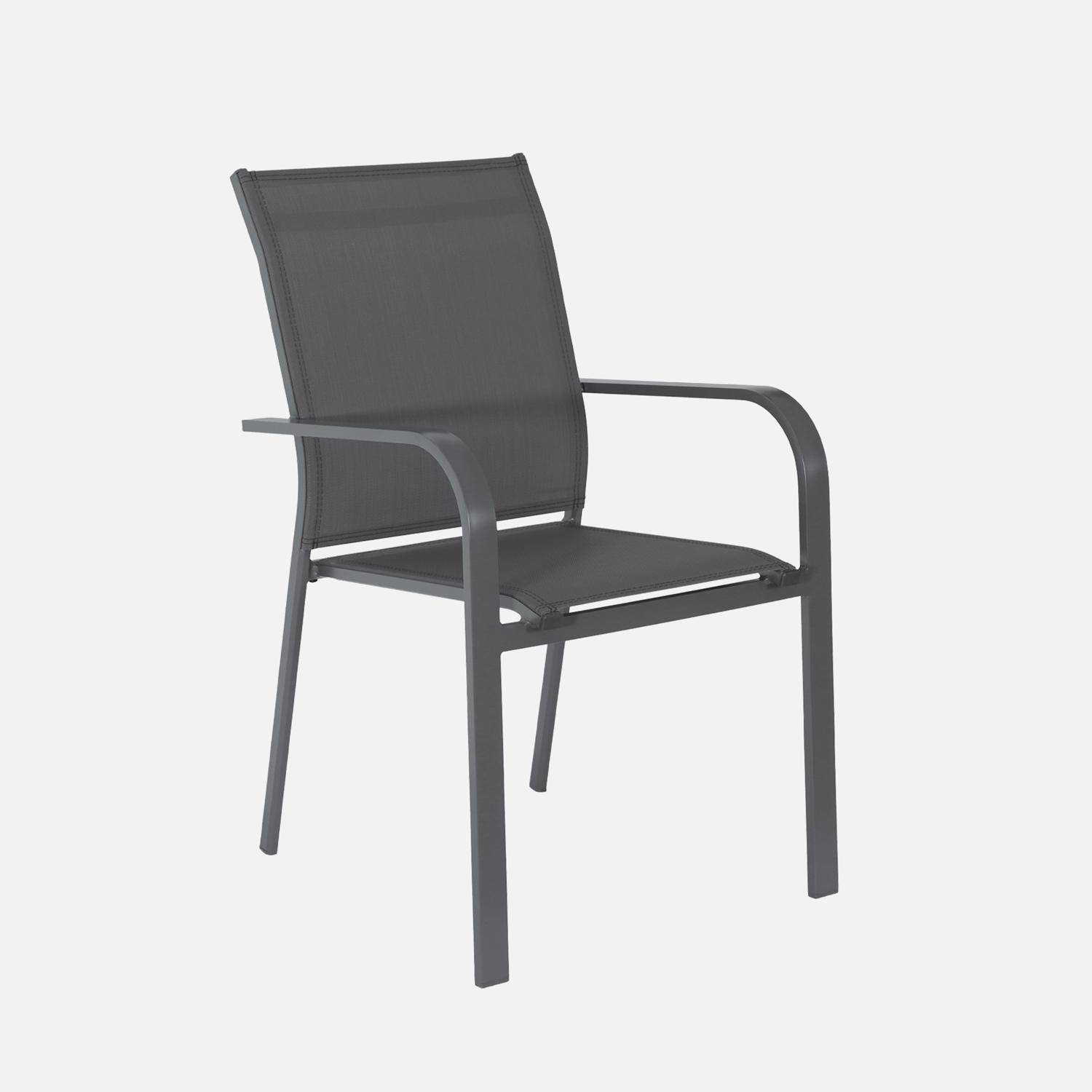 Table de jardin extensible aluminium et textilène anthracite, 4 chaises, 2 fauteuils, 6 places, textilène Photo9