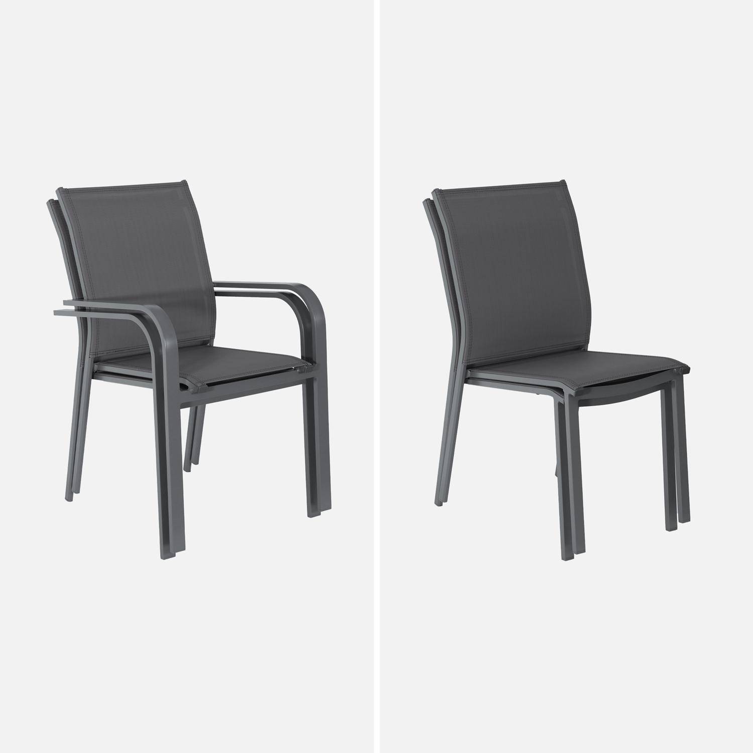 Table de jardin extensible aluminium et textilène anthracite, 4 chaises, 2 fauteuils, 6 places, textilène Photo7