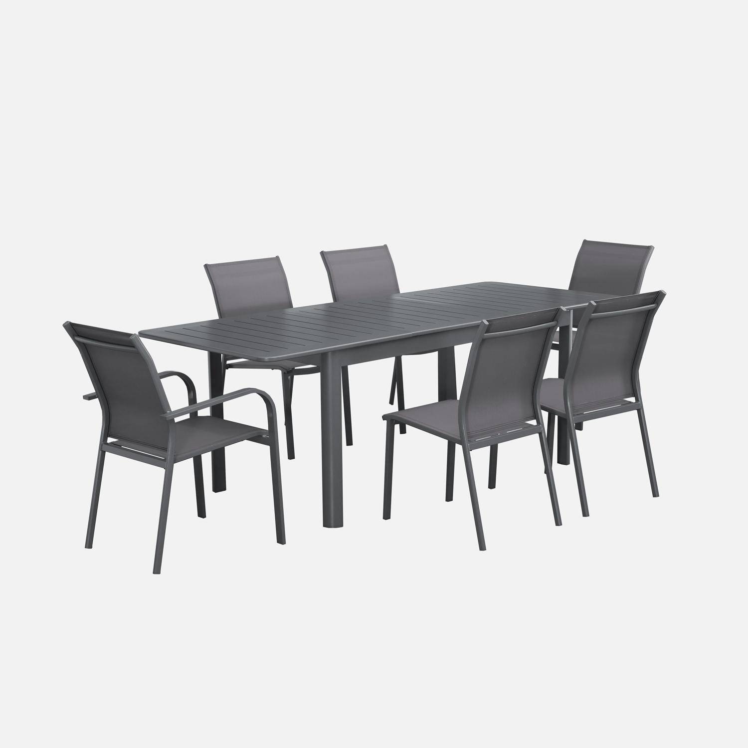 Table de jardin extensible aluminium et textilène anthracite, 4 chaises, 2 fauteuils, 6 places, textilène Photo4