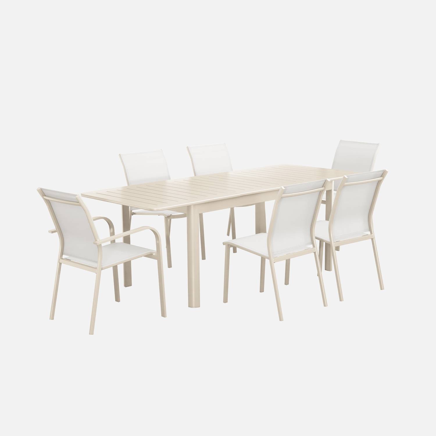Table de jardin extensible aluminium et textilène beige, 6 places