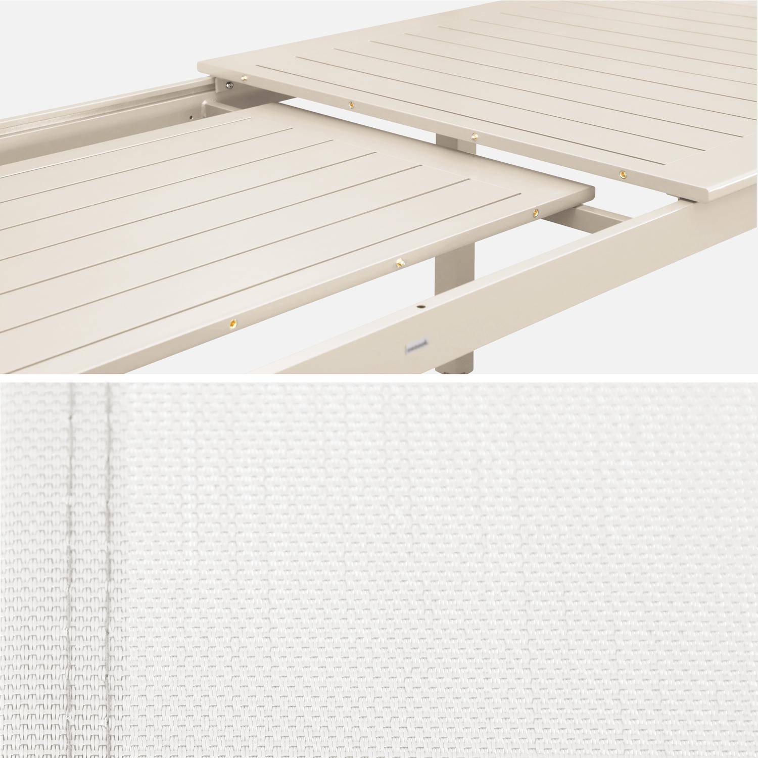 Ausziehbarer Gartentisch Seattle 155/201,5 cm, 4 Stühle, 2 Sessel, Aluminium und Textilene, beige Photo9