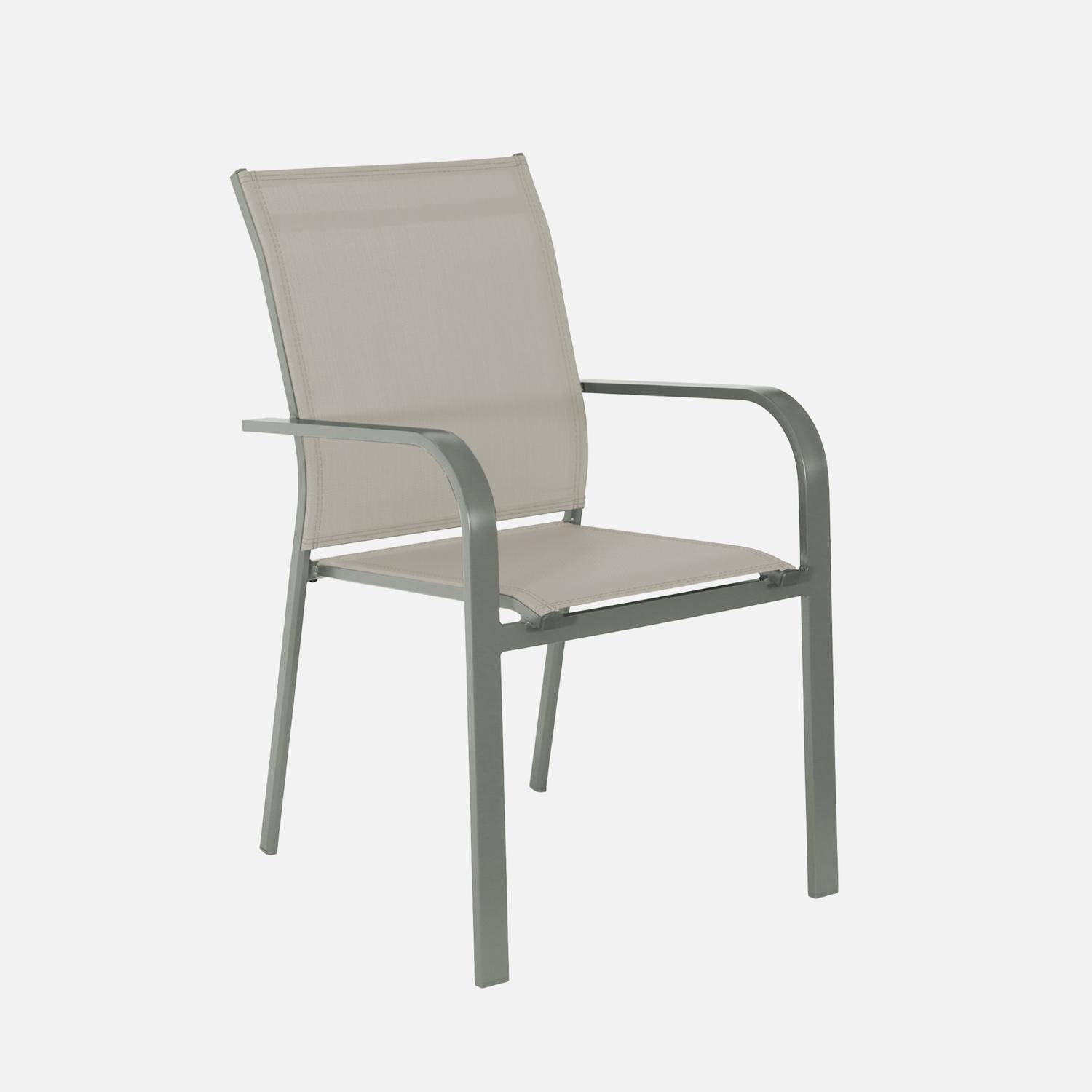 Table de jardin extensible aluminium + 6 assises kaki, 4 chaises, 2 fauteuils, 6 places, textilène Photo9