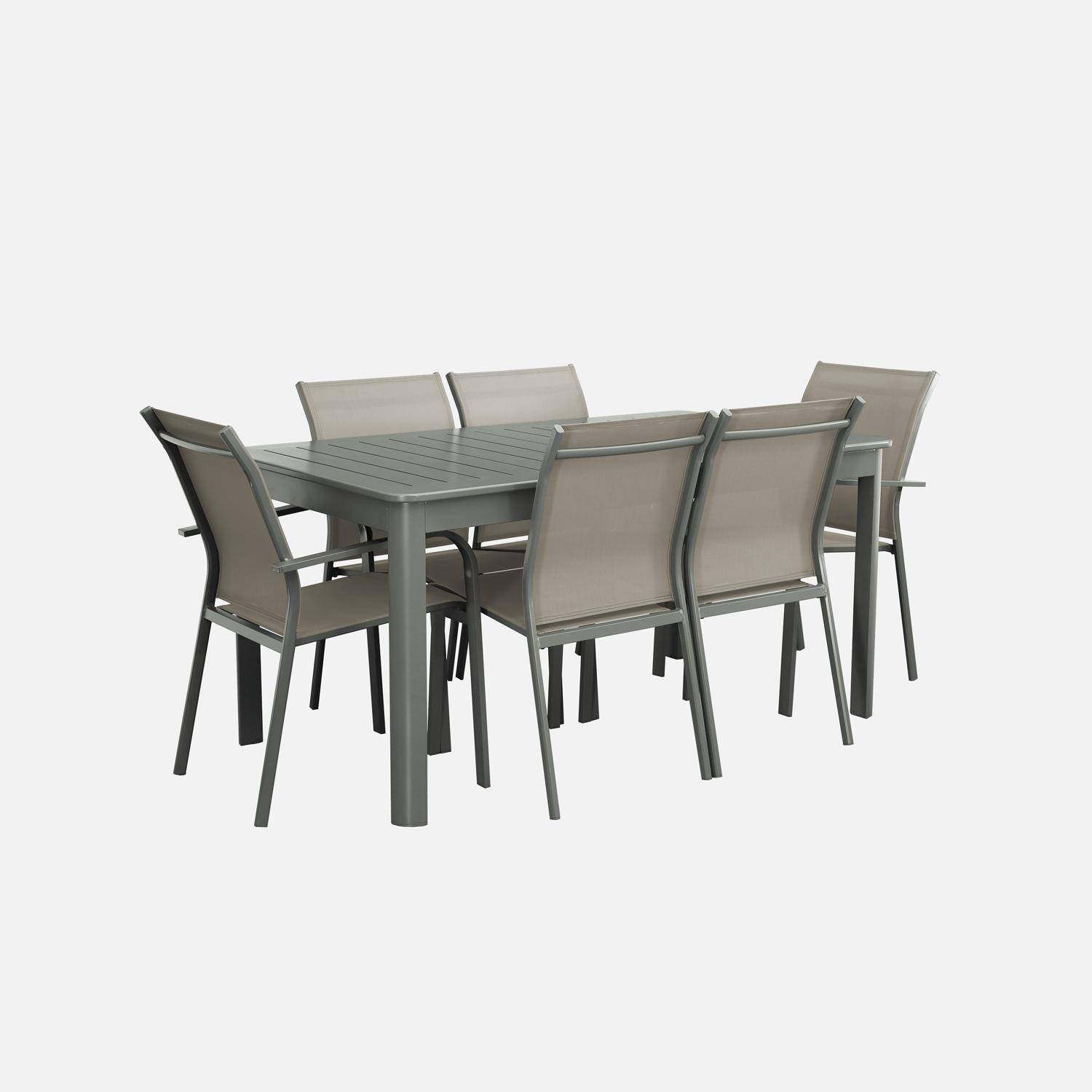 Table de jardin extensible aluminium + 6 assises kaki, 4 chaises, 2 fauteuils, 6 places, textilène Photo4