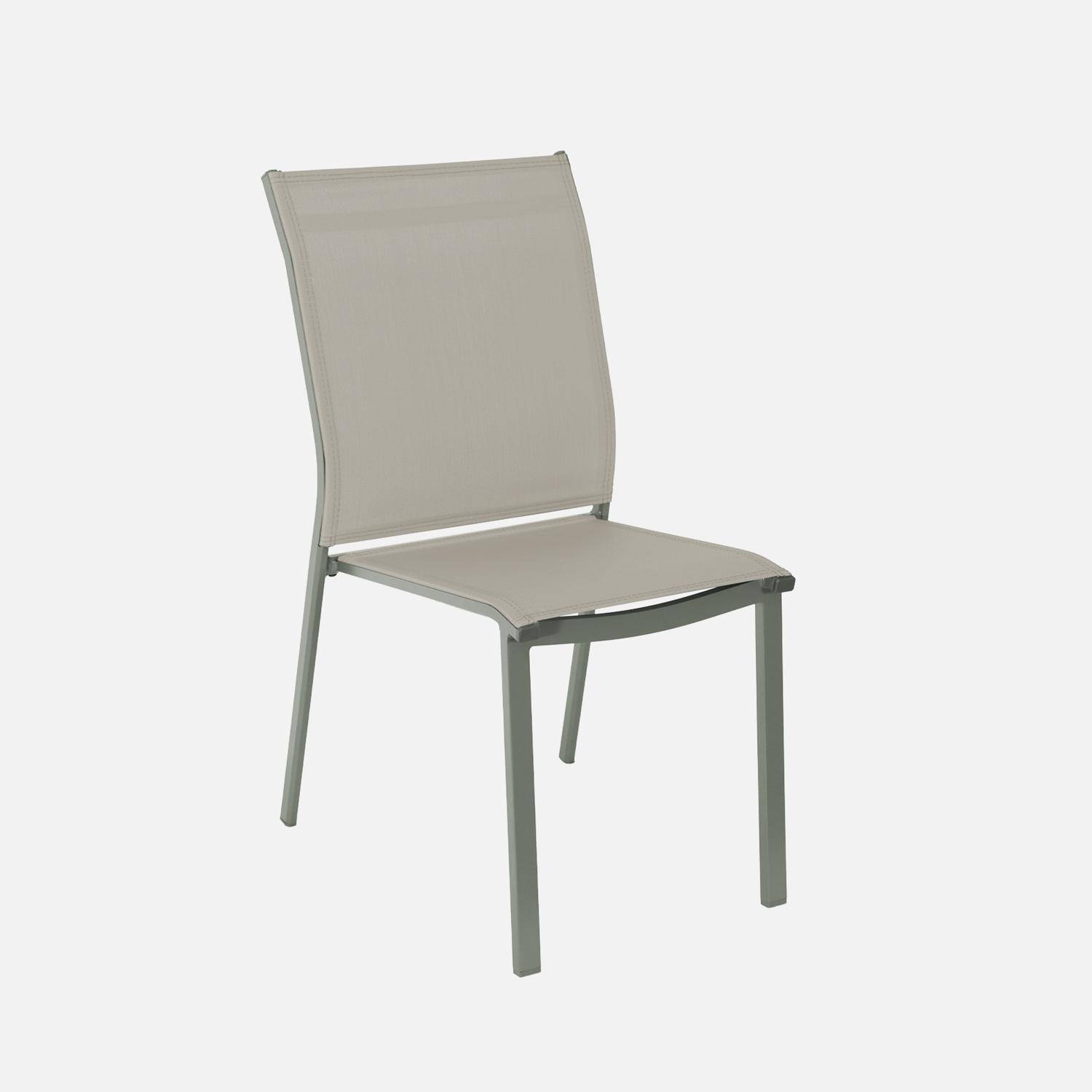 Table de jardin extensible aluminium + 6 assises kaki, 4 chaises, 2 fauteuils, 6 places, textilène Photo8