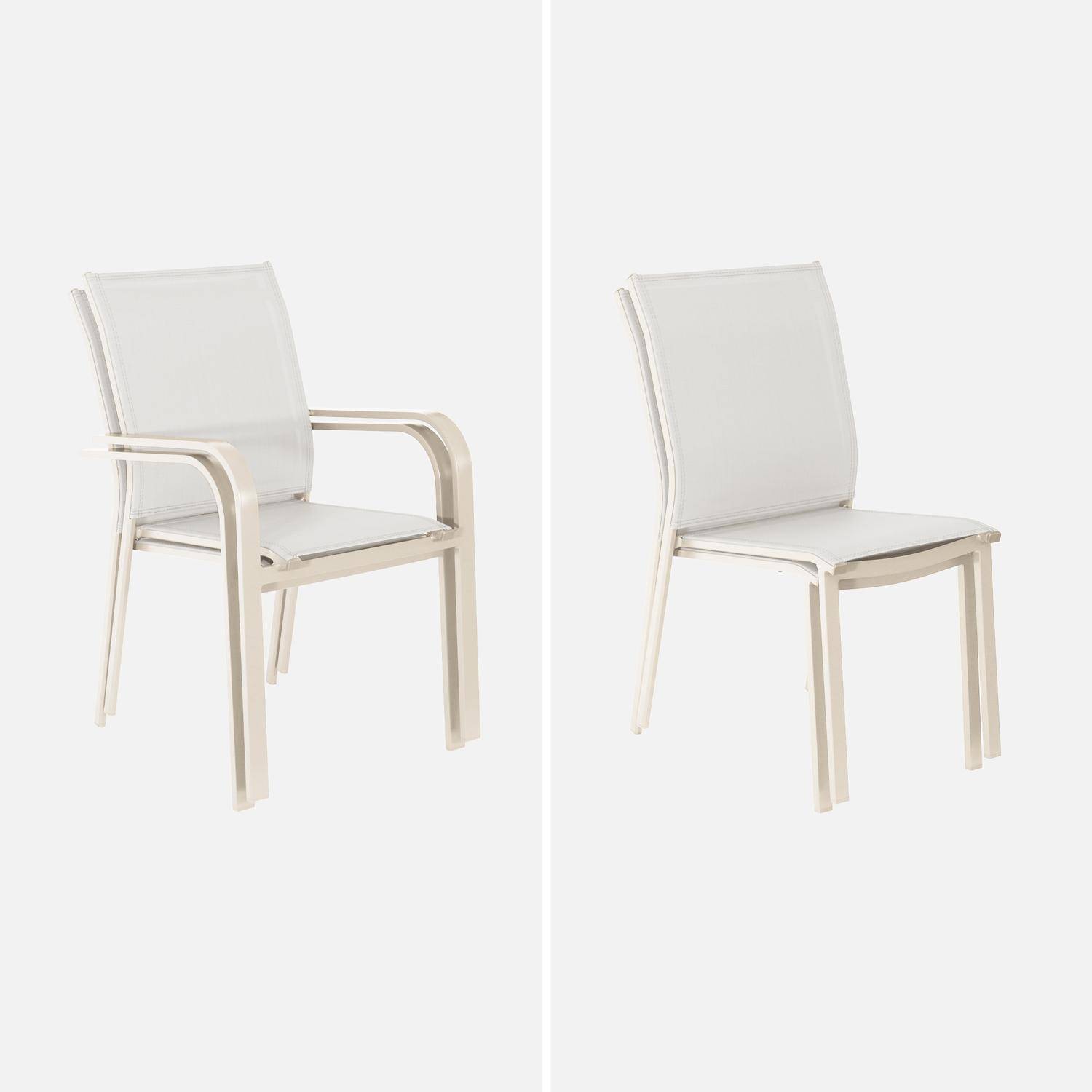 Uitschuifbare tuintafel van aluminium en beige textileen, 8 stoelen, waarvan 2 met armleuning, 8 plaatsen, 236,5 x 100 x 75 cm,sweeek,Photo6