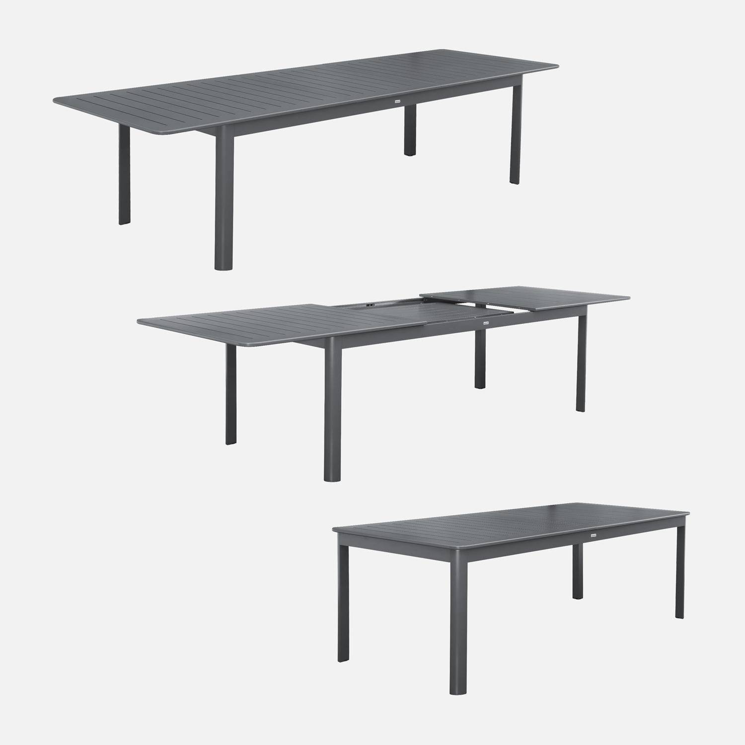 Table de jardin extensible aluminium et textilène anthracite, 8 chaises, 2 fauteuils, 10 places, 290 x 100 x 75 cm Photo5