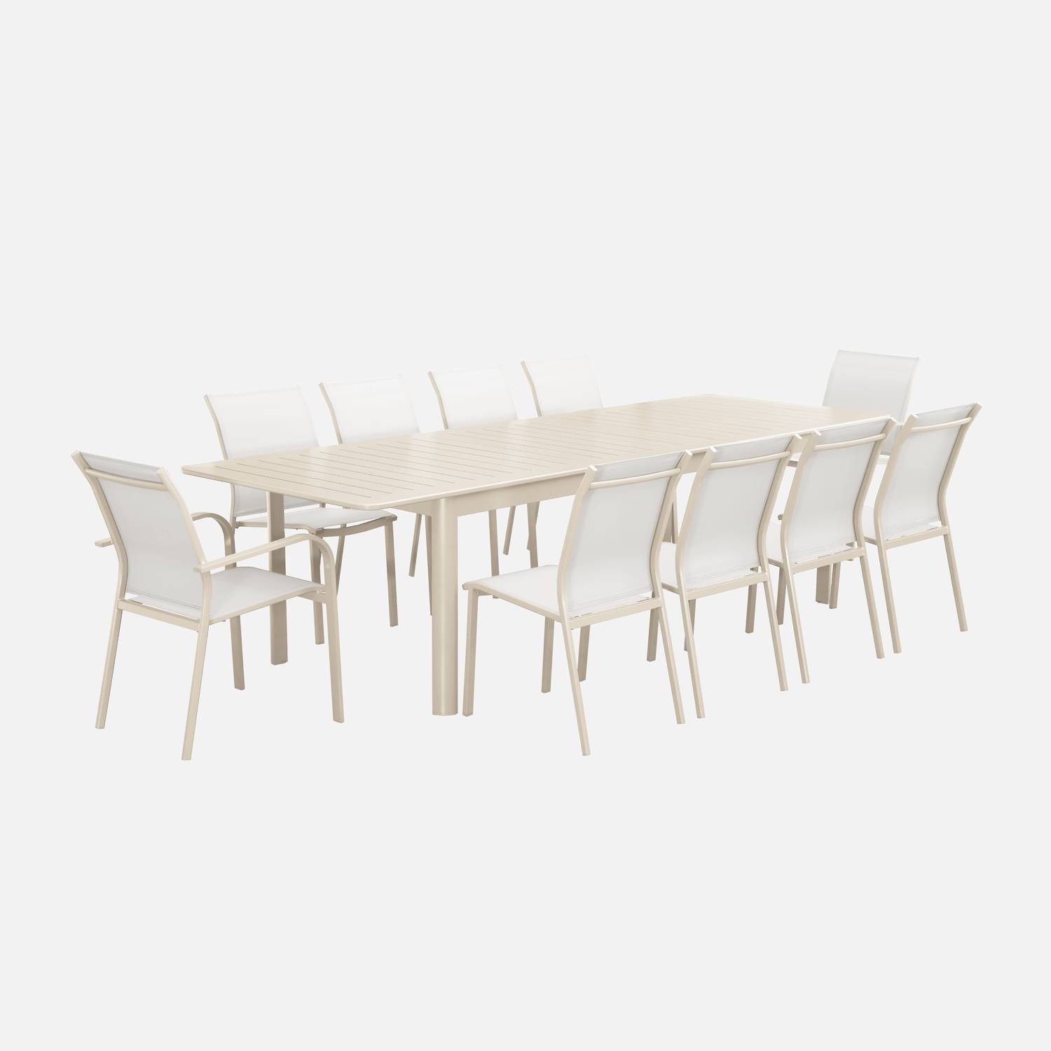 Table de jardin extensible aluminium et textilène beige, 10 places