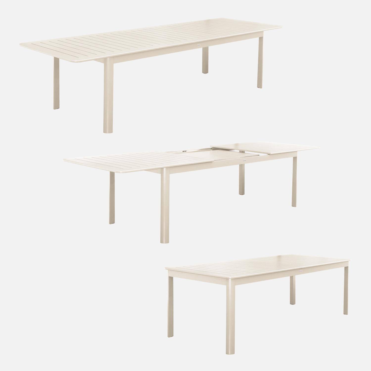 Table de jardin extensible aluminium + 10 assises aluminium et textilène beige, 8 chaises, 2 fauteuils, 10 places, 290 x 100 x 75 cm Photo5