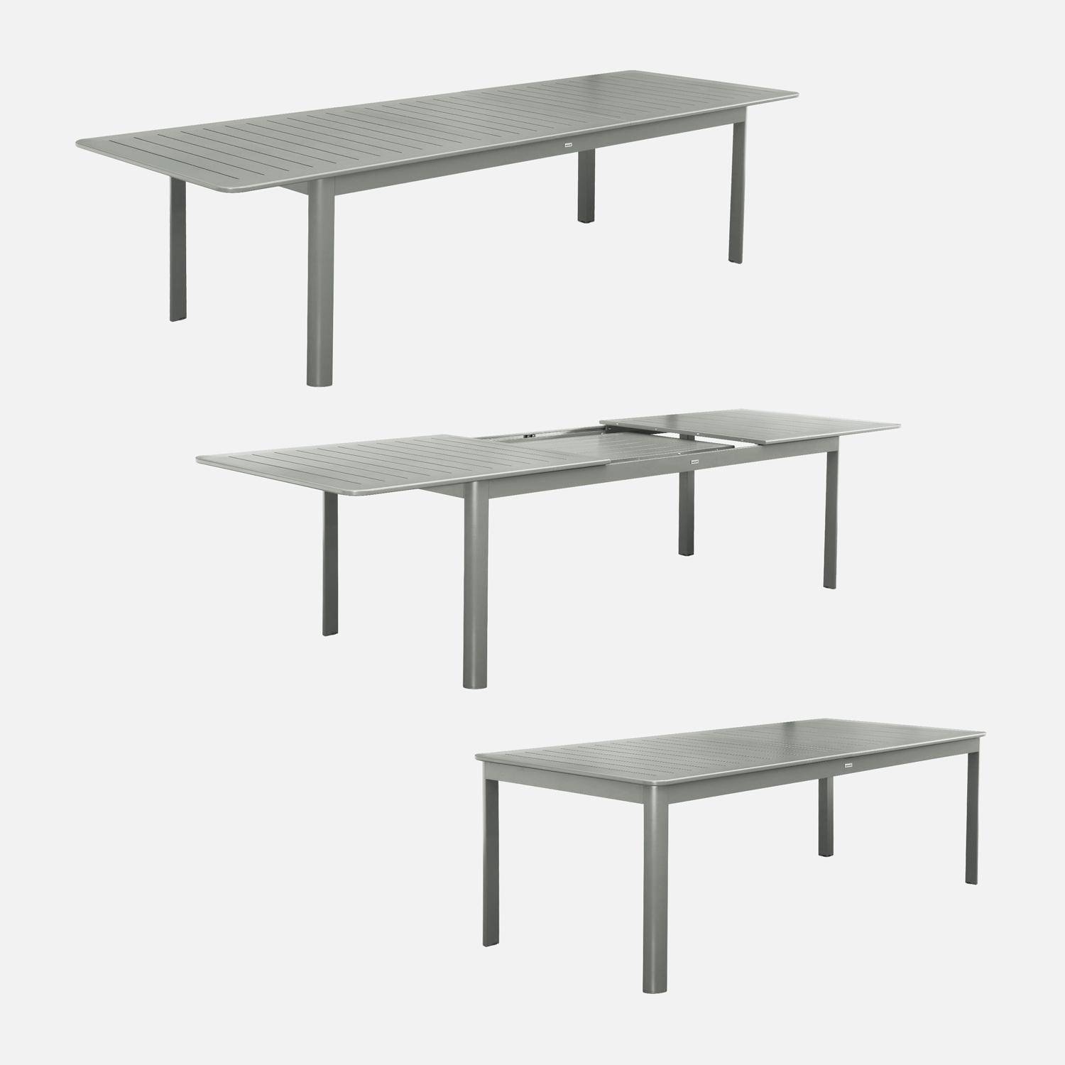Table de jardin extensible aluminium + 10 assises aluminium et textilène kaki, 8 chaises, 2 fauteuils, 10 places, 290 x 100 x 75 cm Photo5