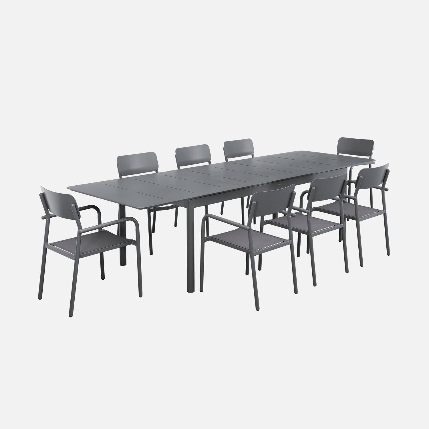 Table de jardin extensible aluminium anthracite, 8 fauteuils textilène, 210/300 x 100 x 75,5 cm Photo4