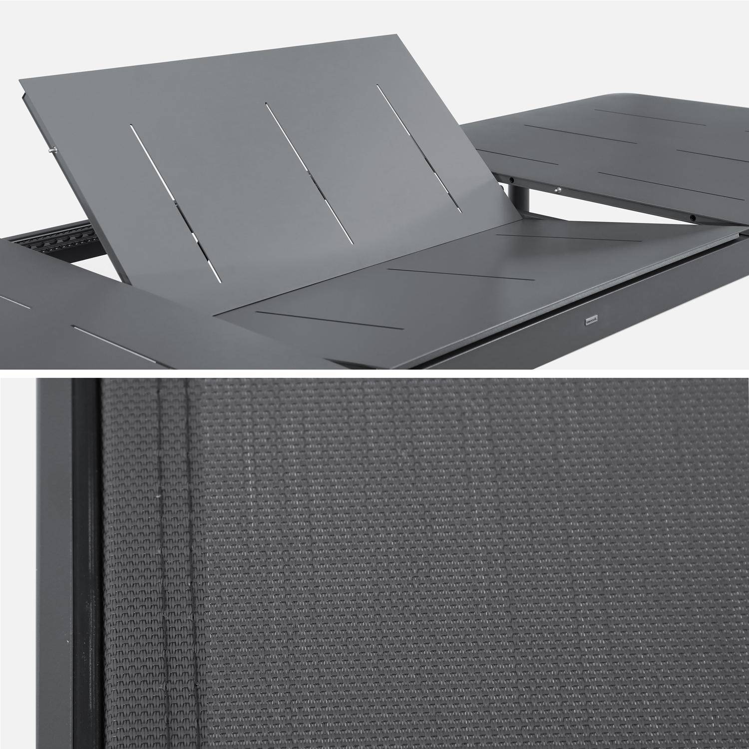 Table de jardin extensible aluminium anthracite, 8 fauteuils textilène, 210/300 x 100 x 75,5 cm Photo8