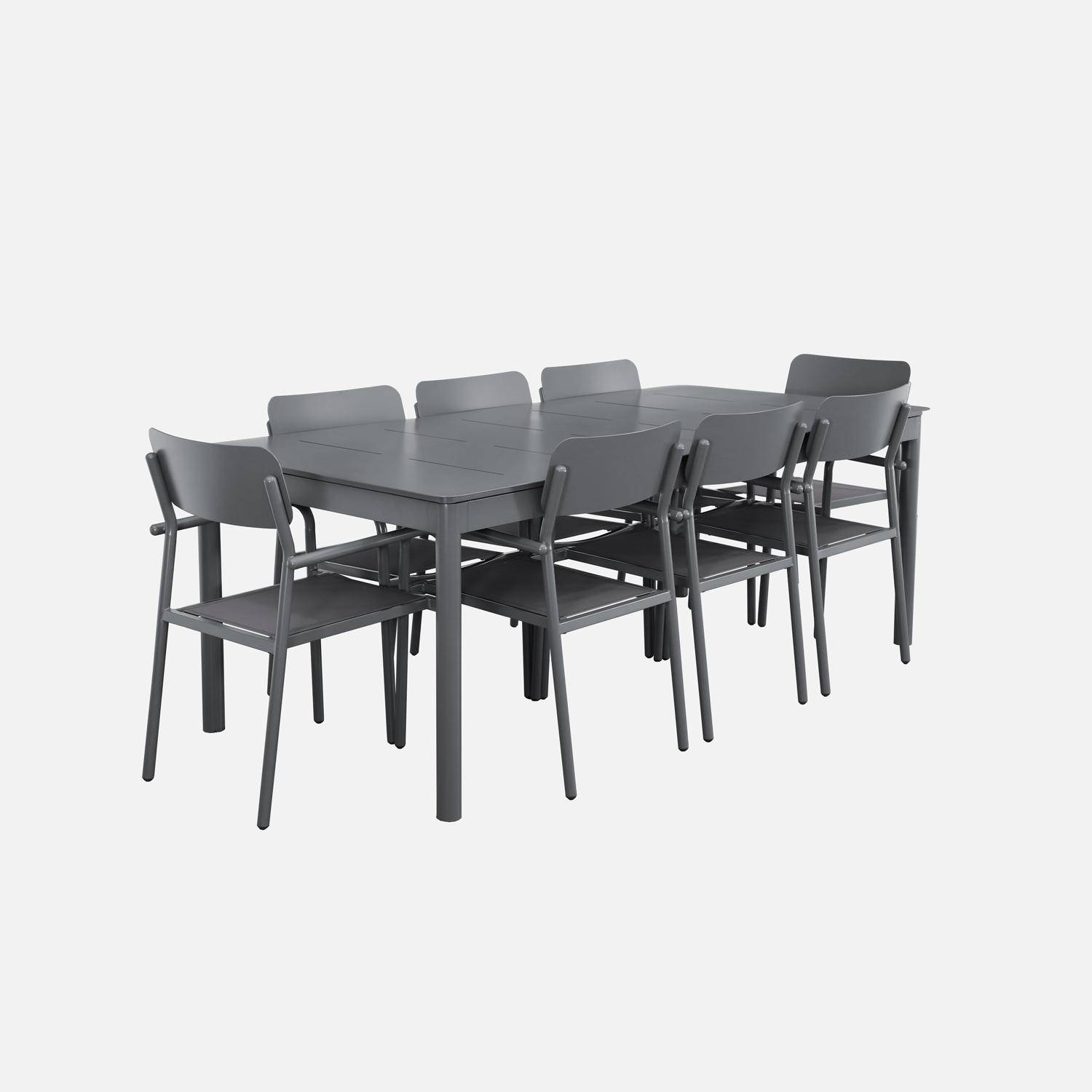 Table de jardin extensible aluminium anthracite, 8 fauteuils textilène, 210/300 x 100 x 75,5 cm Photo5