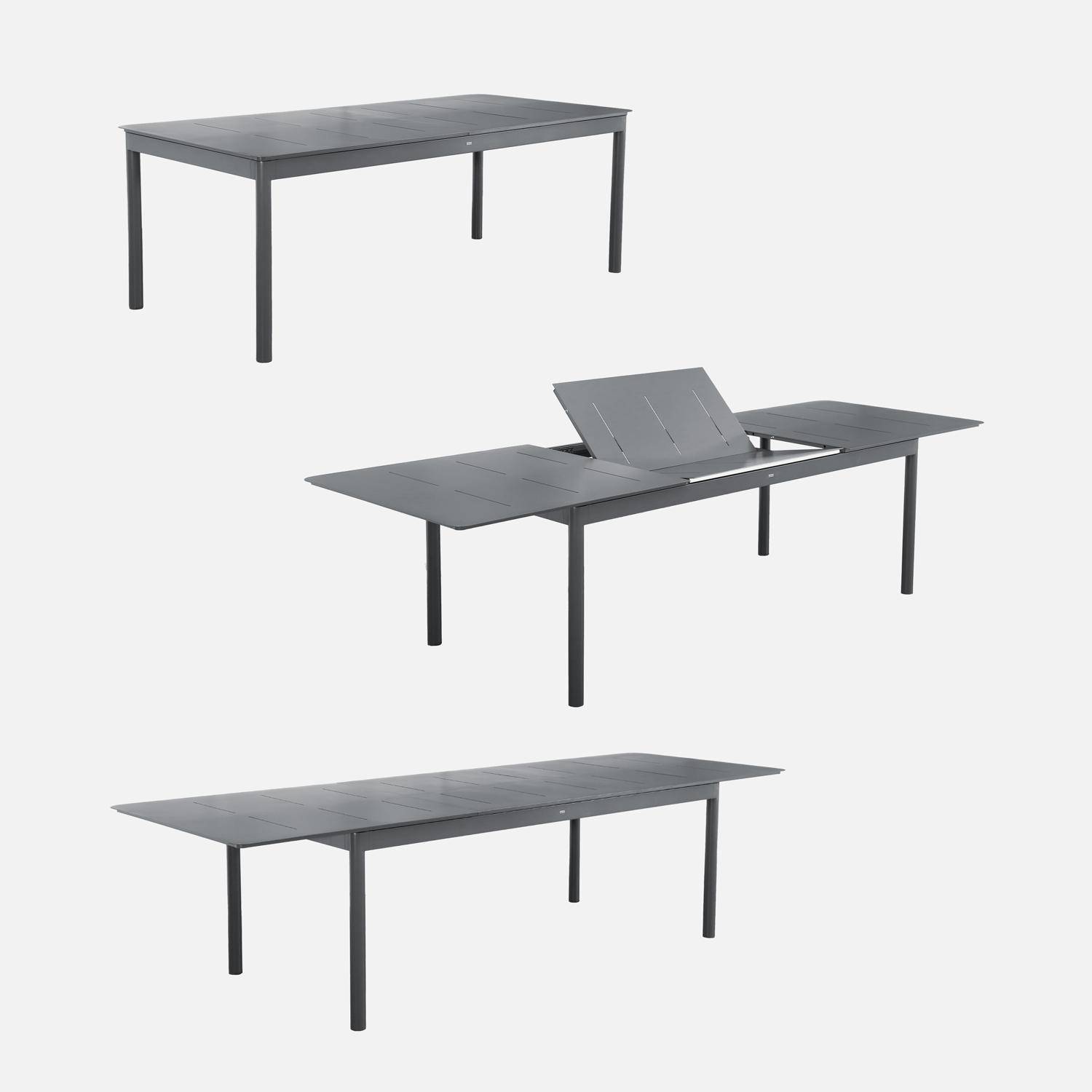 Table de jardin extensible aluminium anthracite, 8 fauteuils textilène, 210/300 x 100 x 75,5 cm Photo6