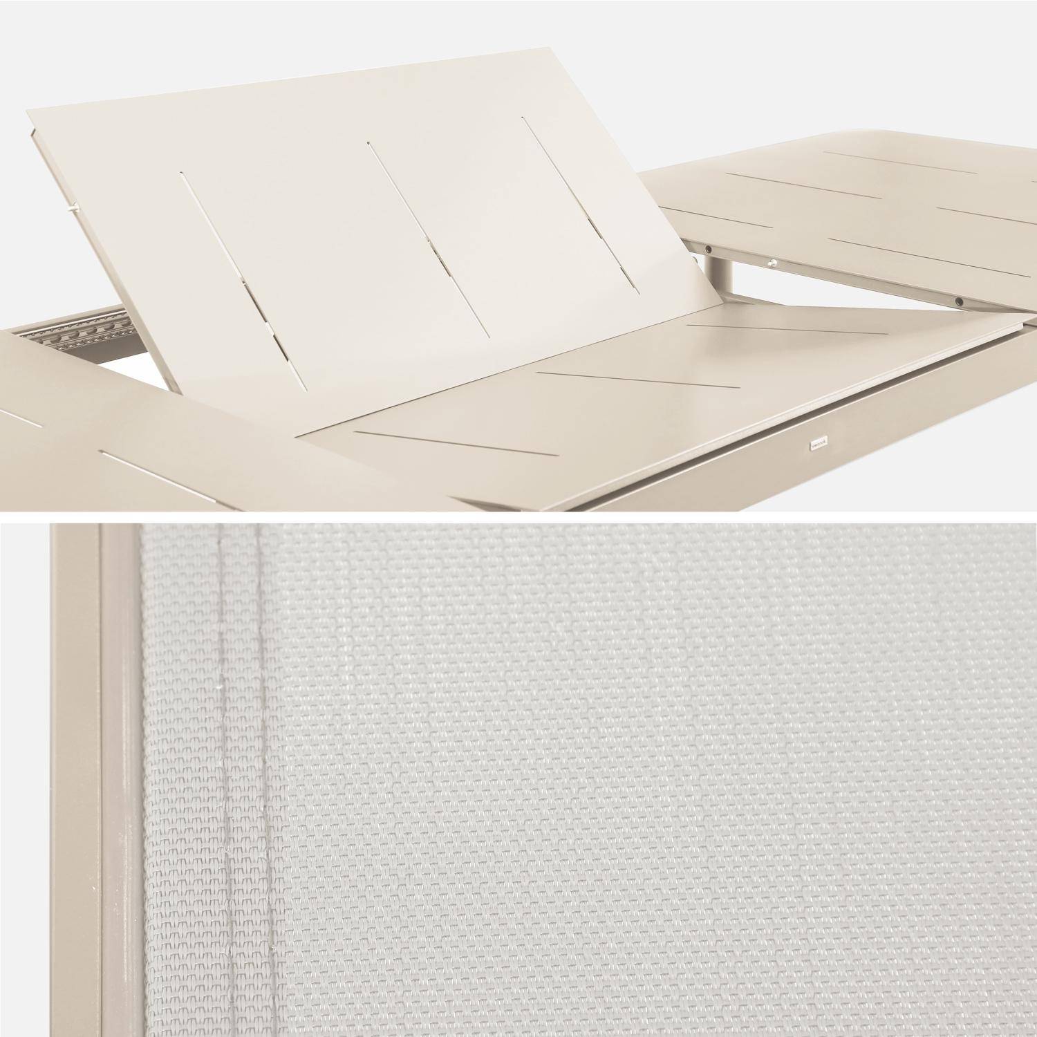 Mesa de jardín extensible de aluminio 8 sillas, Charleston + Savannah, Beige, 300x100x75.5 cm Photo8