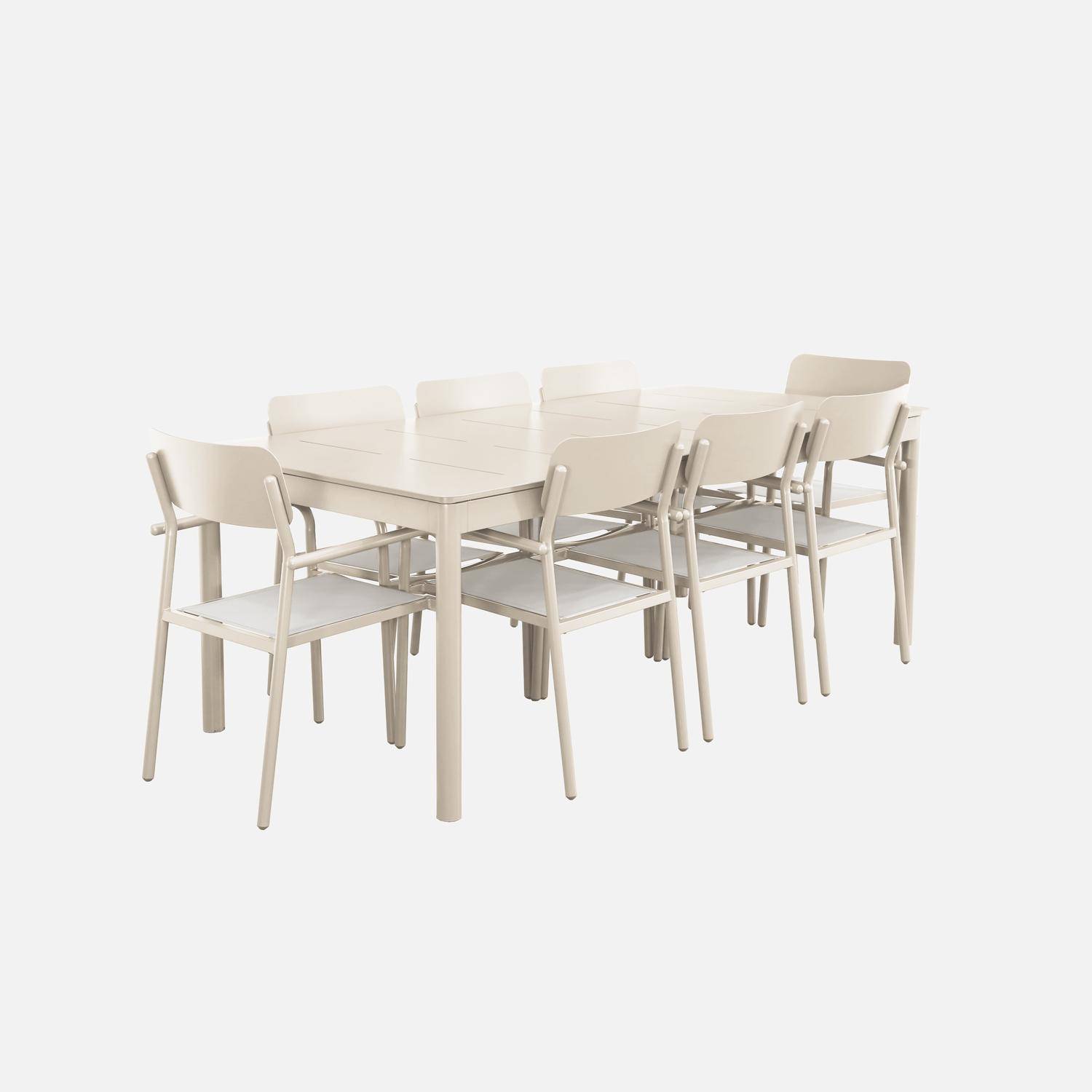 Mesa de jardín extensible de aluminio 8 sillas, Charleston + Savannah, Beige, 300x100x75.5 cm Photo5