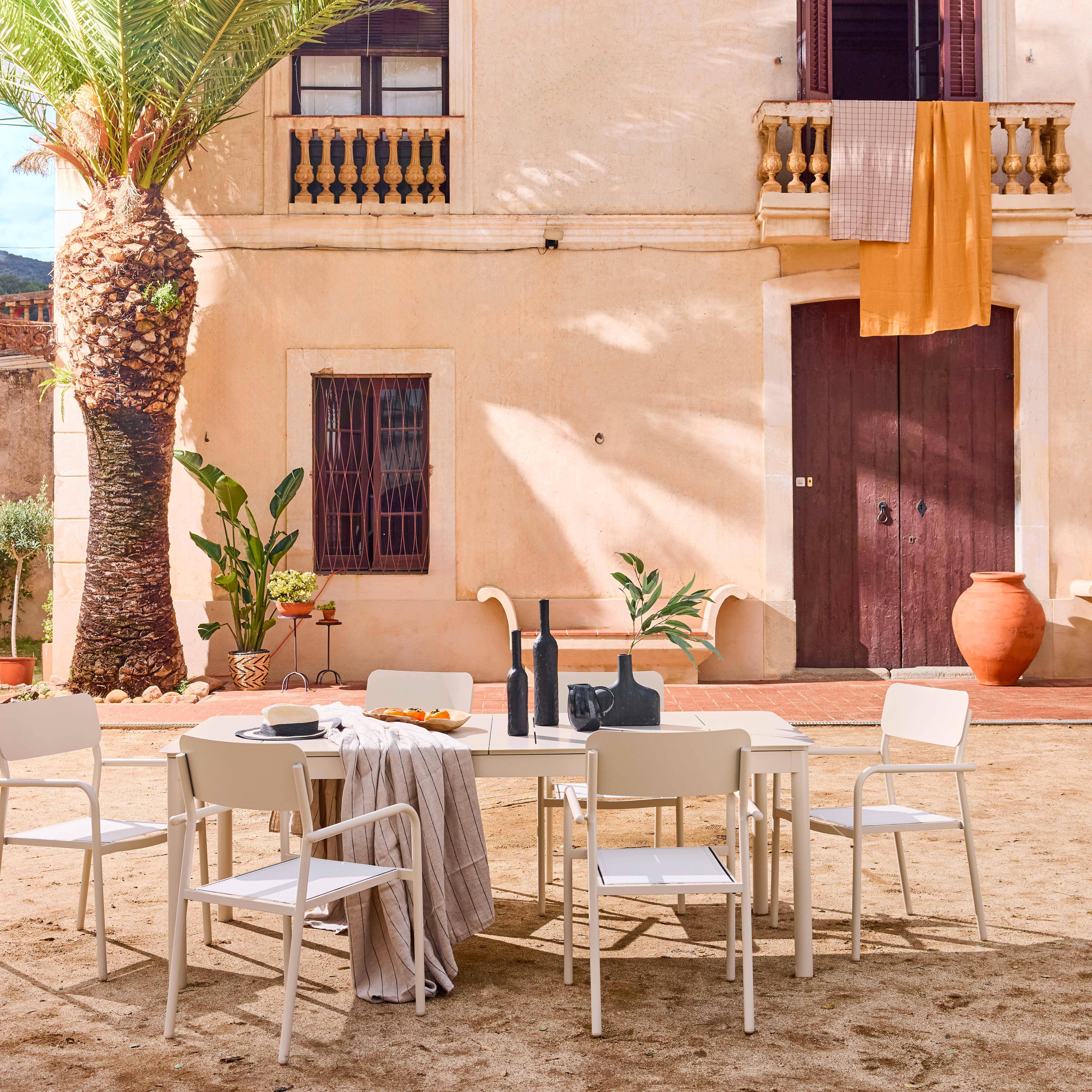 Mesa de jardín extensible de aluminio 8 sillas, Charleston + Savannah, Beige, 300x100x75.5 cm Photo2