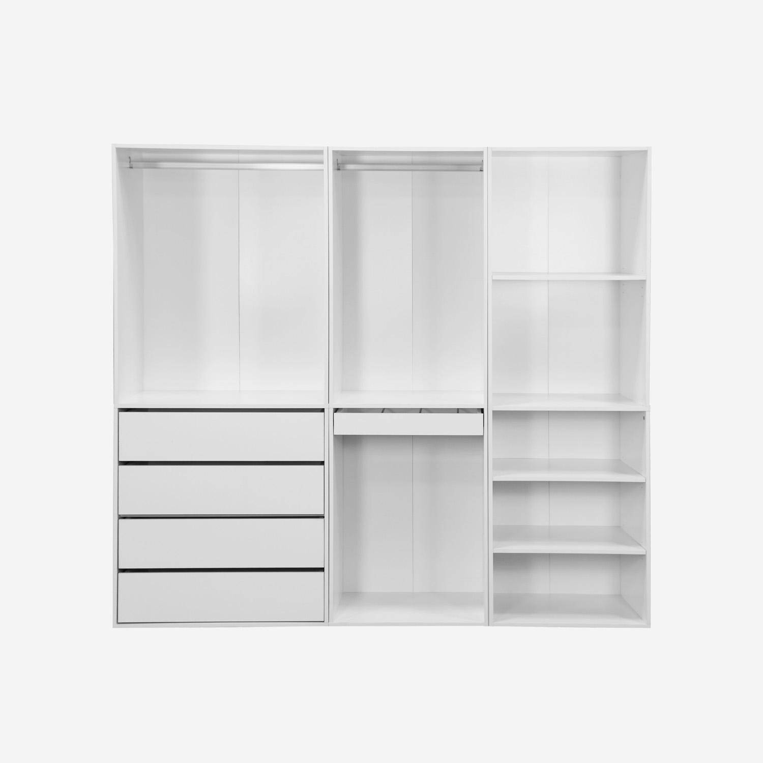 Kit dressing modulable avec 3 éléments, étagères, tiroirs, penderie, porte pantalons, coloris blanc 200 x 45 x 180 cm,sweeek,Photo3