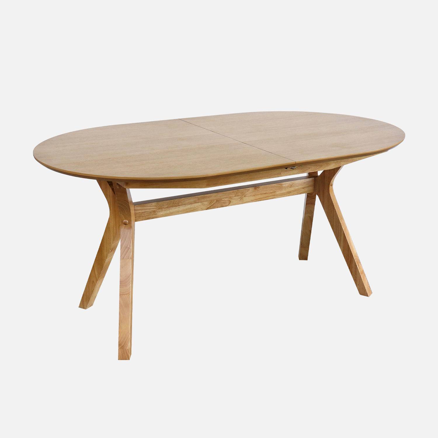 Uitschuifbare ovale eettafel, 160-200 cm + 8 stoelen van heveahout en beige stof,sweeek,Photo2