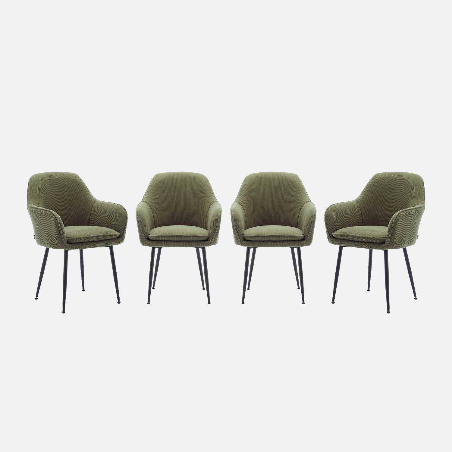 Cadeira de veludo corduroy com pés de metal preto fosco, set de 4, Caqui