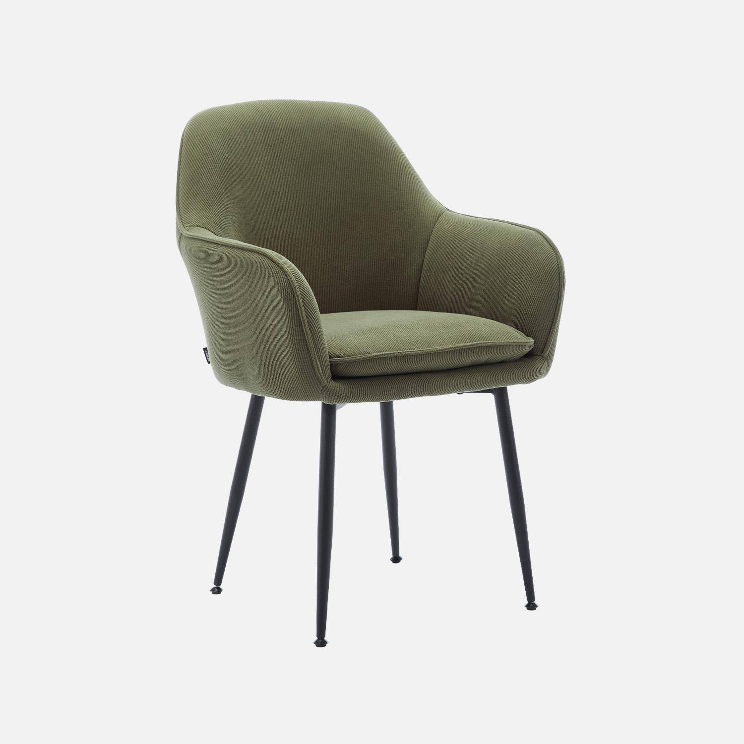 Set di 4 poltrone in velluto a coste con gambe in metallo nero opaco, Shella, Kaki, 57x59x84.5 cm Photo6