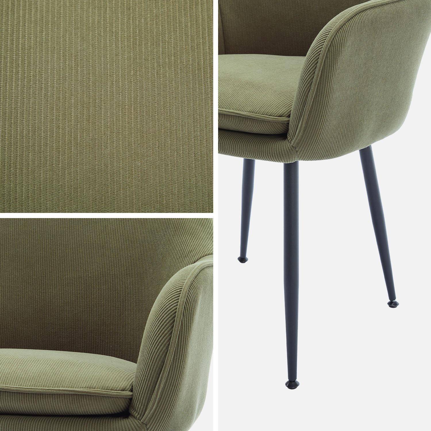 Set di 4 poltrone in velluto a coste con gambe in metallo nero opaco, Shella, Kaki, 57x59x84.5 cm Photo5