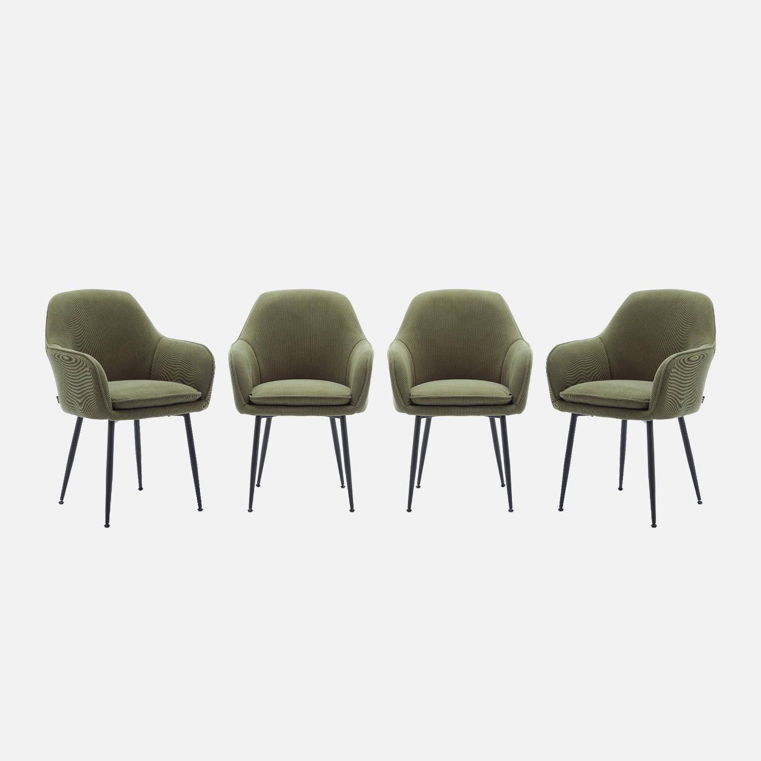 Set di 4 poltrone in velluto a coste con gambe in metallo nero opaco, Shella, Kaki, 57x59x84.5 cm Photo4