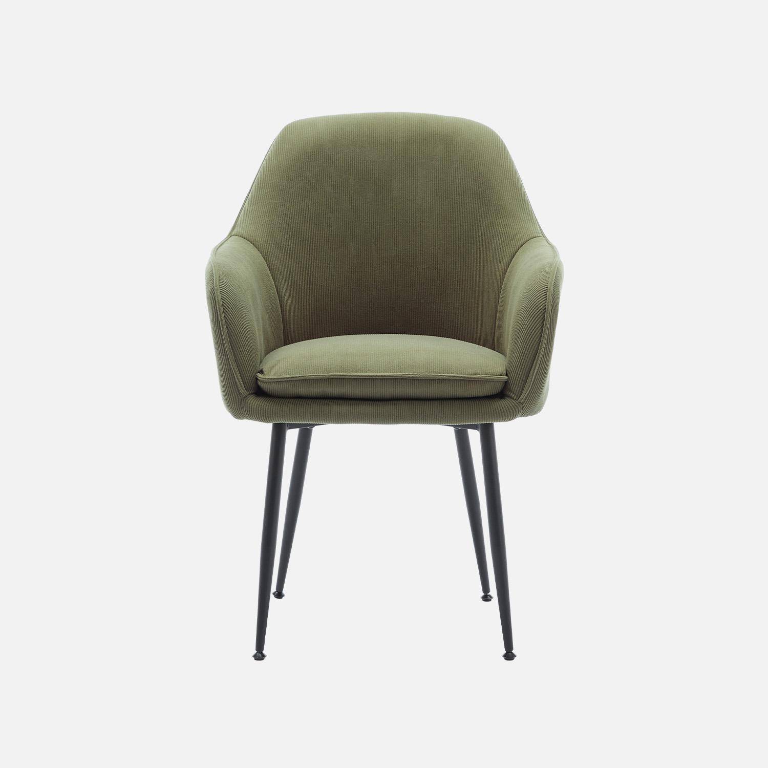 Lot de 4 fauteuils en velours côtelé kaki foncé et pieds en métal noir mat, L 57 x P 59 x H 84,5cm,sweeek,Photo8