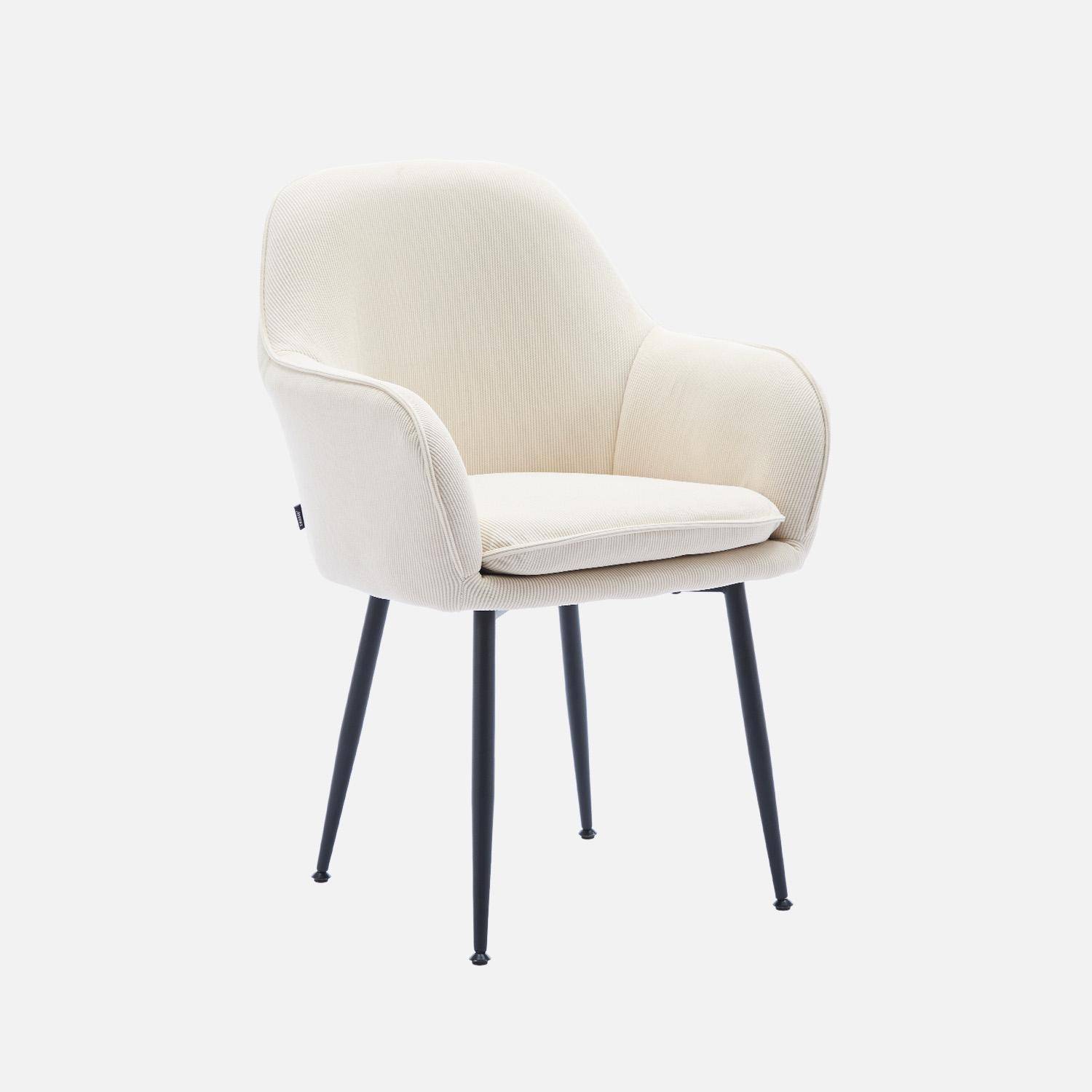 Lot de 4 fauteuils en velours côtelé blanc cassé et pieds en métal noir mat, L 57 x P 59 x H 84,5cm Photo5