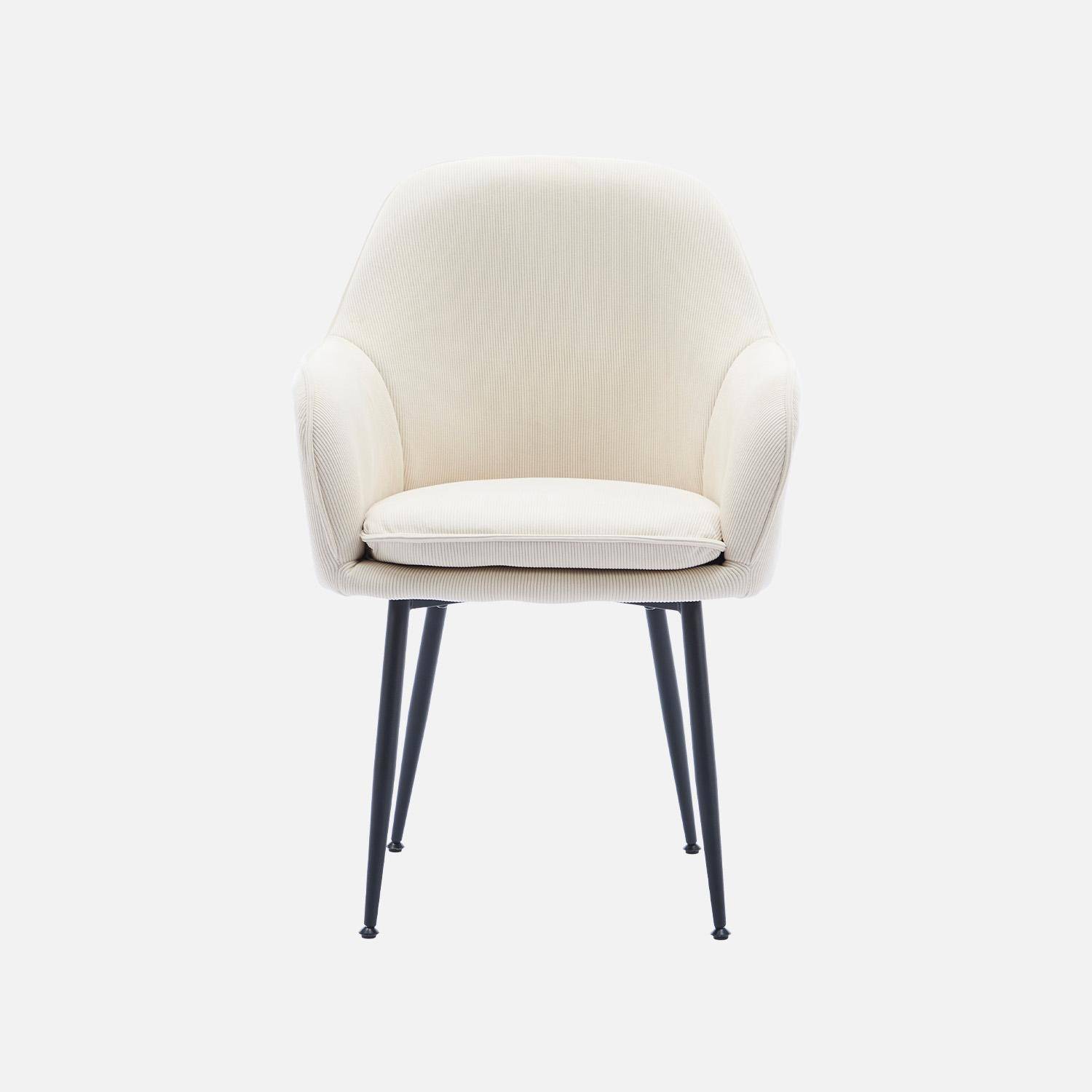 Lot de 4 fauteuils en velours côtelé blanc cassé et pieds en métal noir mat, L 57 x P 59 x H 84,5cm,sweeek,Photo8