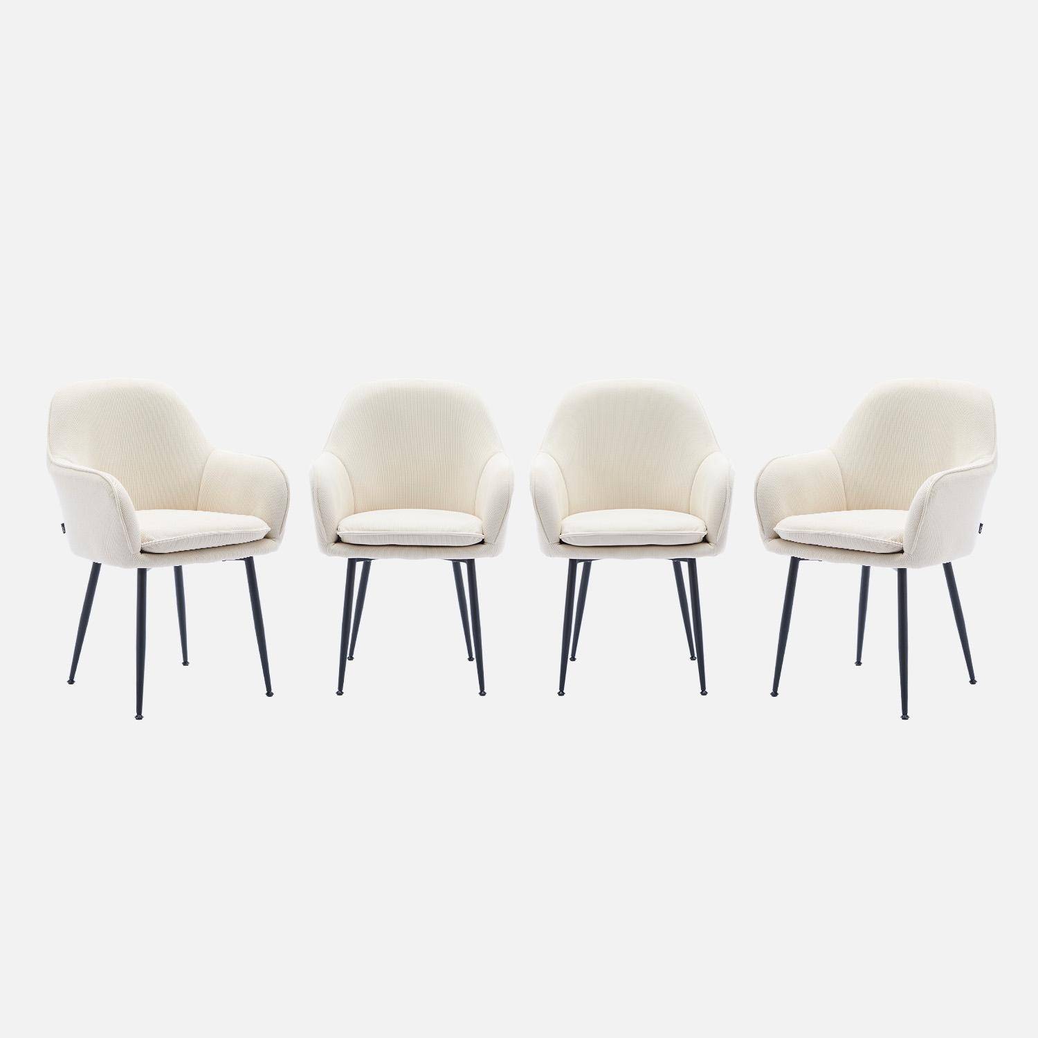 Lot de 4 fauteuils en velours côtelé blanc cassé et pieds en métal noir mat, L 57 x P 59 x H 84,5cm Photo4