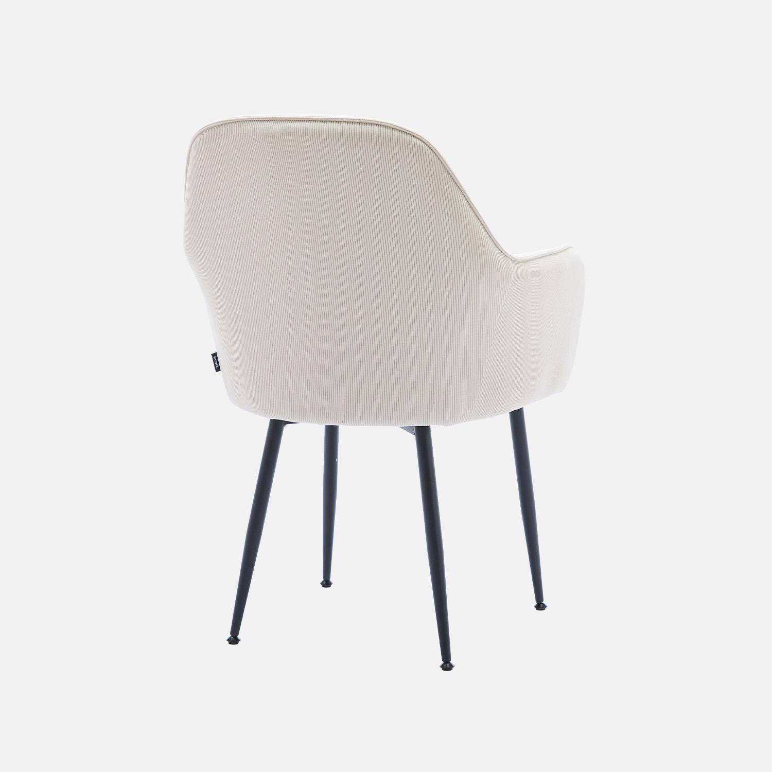 Lot de 4 fauteuils en velours côtelé blanc cassé et pieds en métal noir mat, L 57 x P 59 x H 84,5cm Photo6