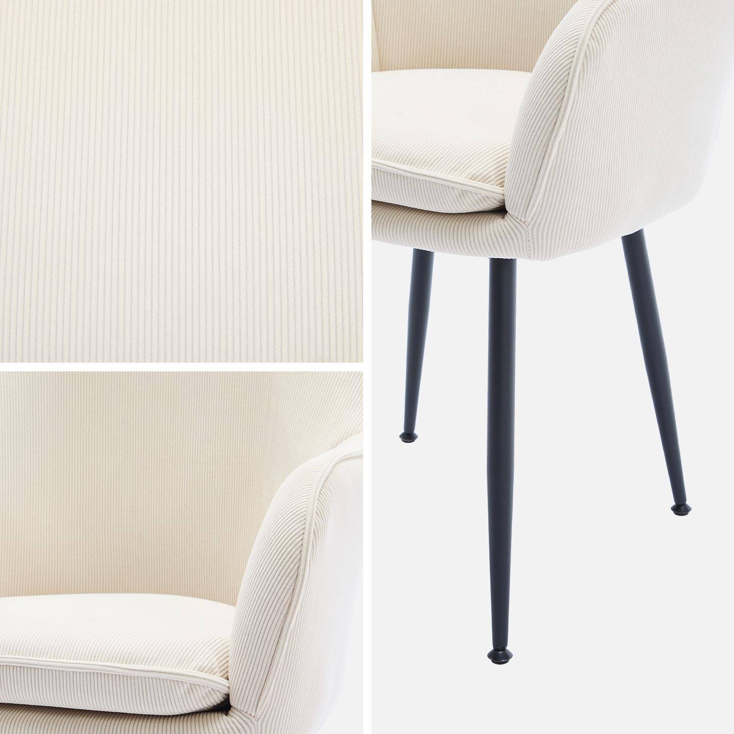 Lot de 4 fauteuils en velours côtelé blanc cassé et pieds en métal noir mat, L 57 x P 59 x H 84,5cm Photo7