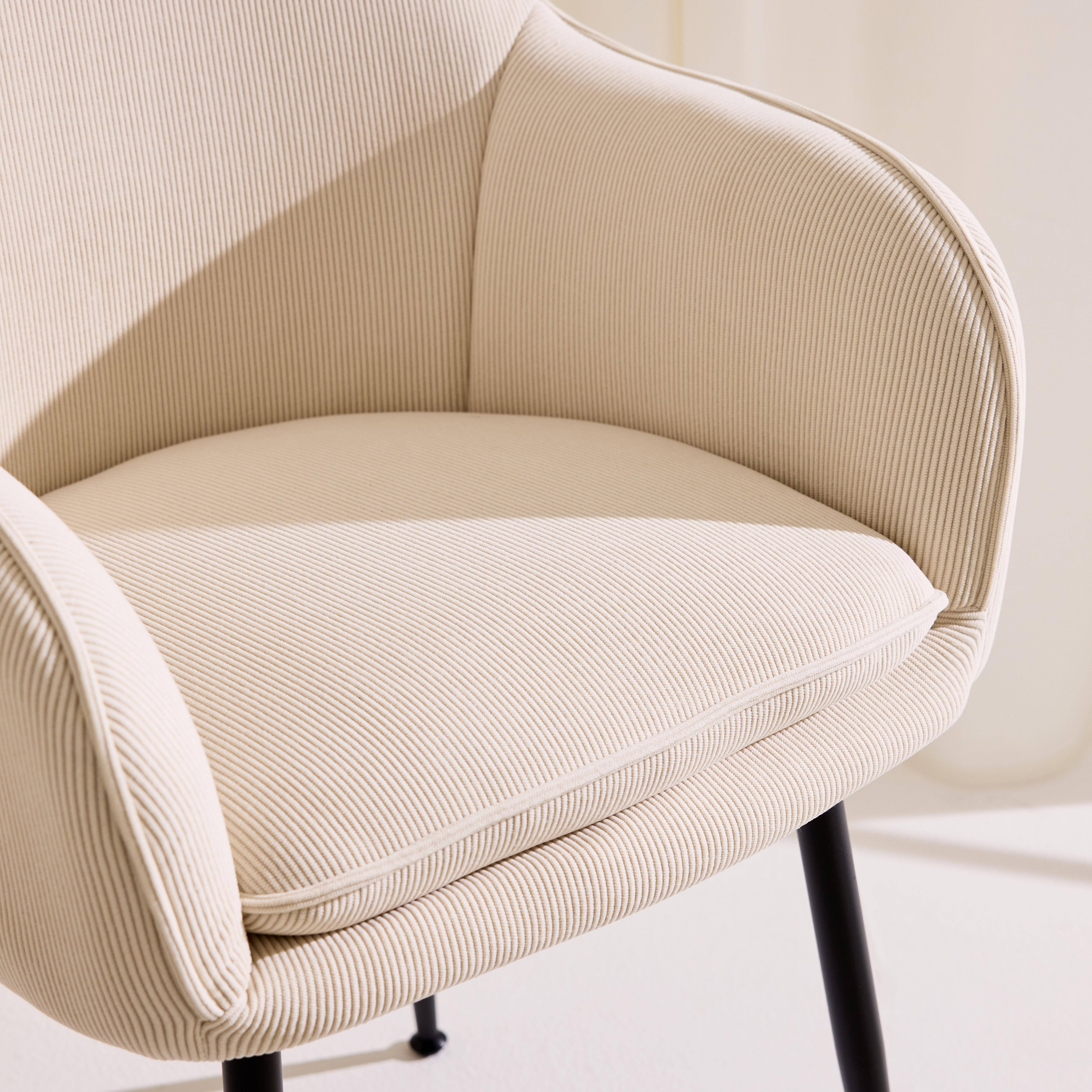 Lot de 4 fauteuils en velours côtelé blanc cassé et pieds en métal noir mat, L 57 x P 59 x H 84,5cm,sweeek,Photo3
