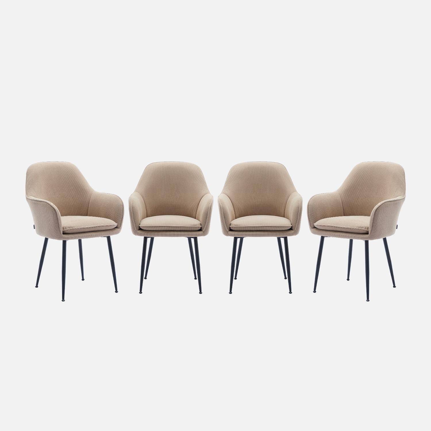 Lot de 4 fauteuils en velours côtelé taupe et pieds en métal noir mat, L 57 x P 59 x H 84,5cm,sweeek,Photo4