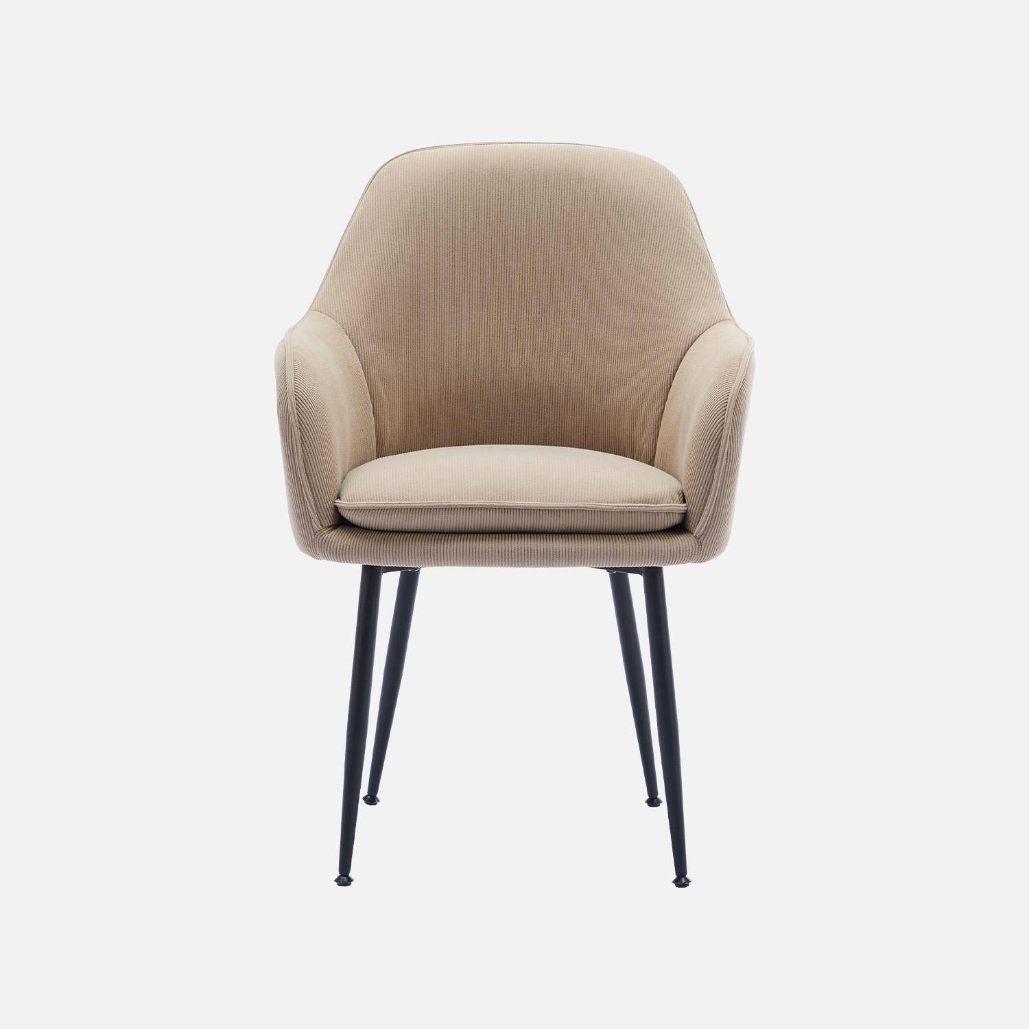 Set van 4 taupe corduroy fauteuils met matzwarte metalen poten, B 57 x D 59 x H 84,5cm Photo5