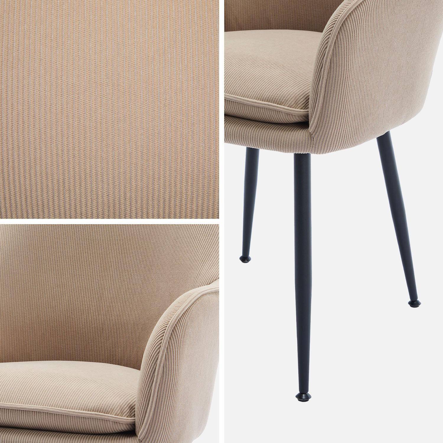 Set van 4 taupe corduroy fauteuils met matzwarte metalen poten, B 57 x D 59 x H 84,5cm Photo7