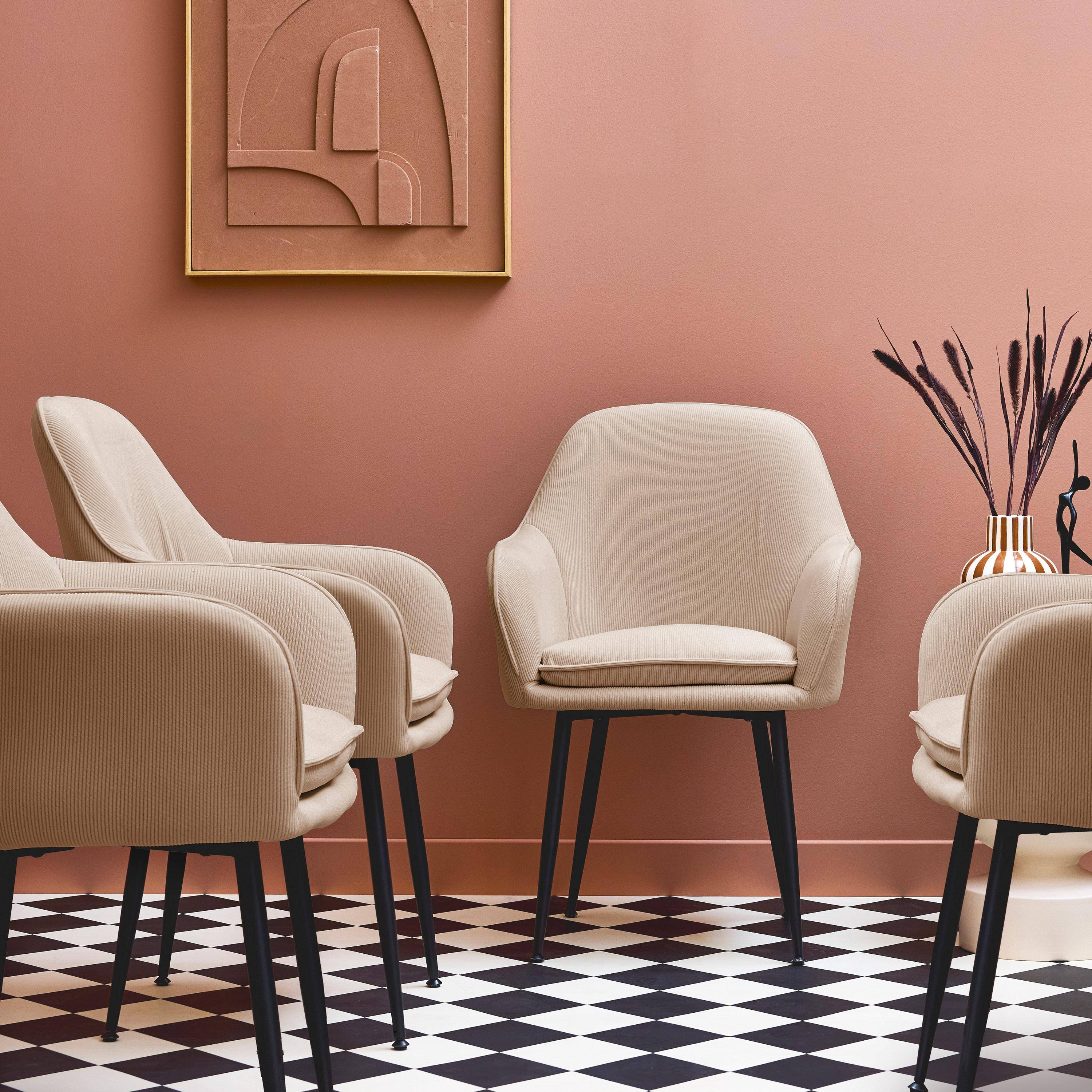 Set van 4 taupe corduroy fauteuils met matzwarte metalen poten, B 57 x D 59 x H 84,5cm Photo2