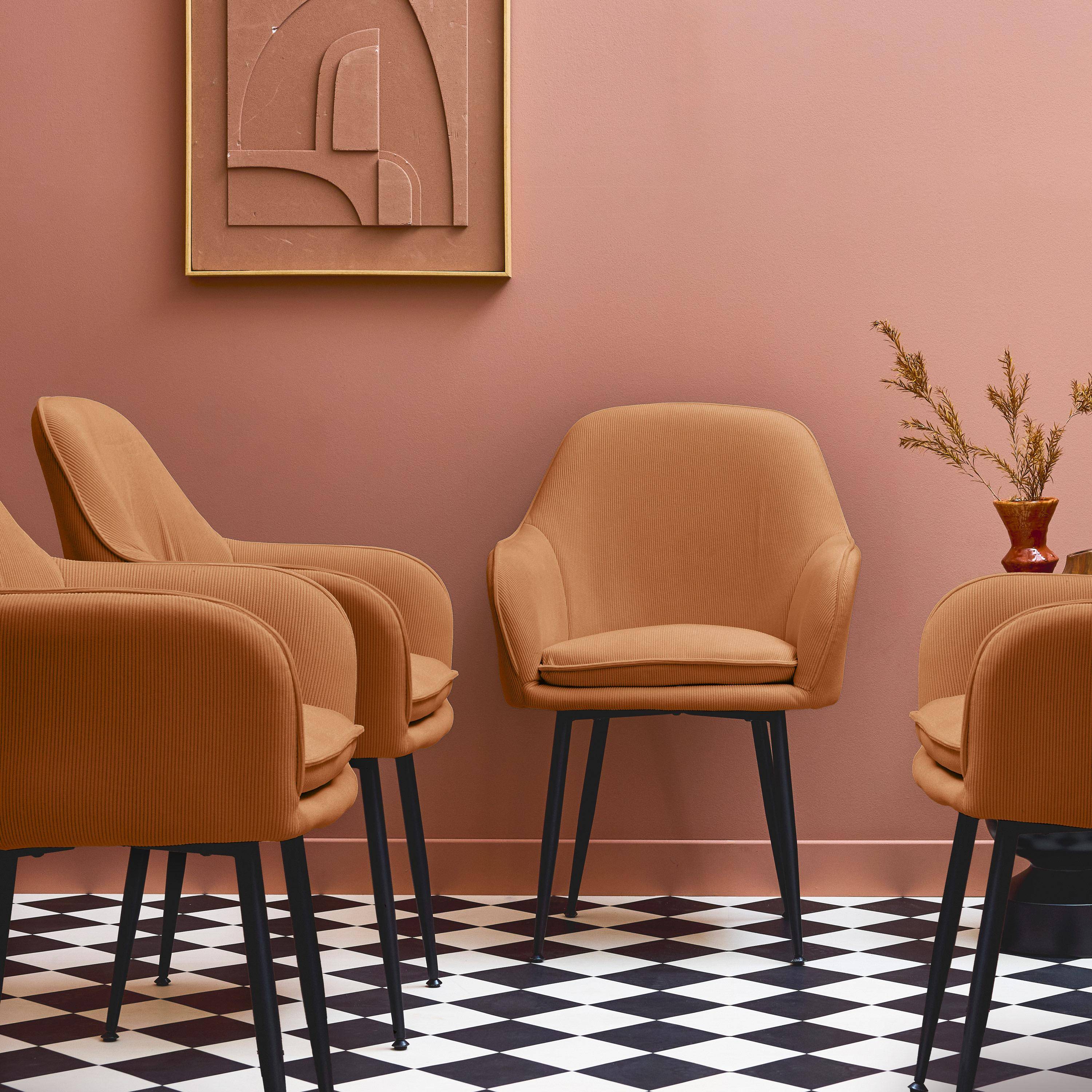 Set van 4 camel corduroy fauteuils met matzwarte metalen poten, B 57 x D 59 x H 84,5cm,sweeek,Photo4